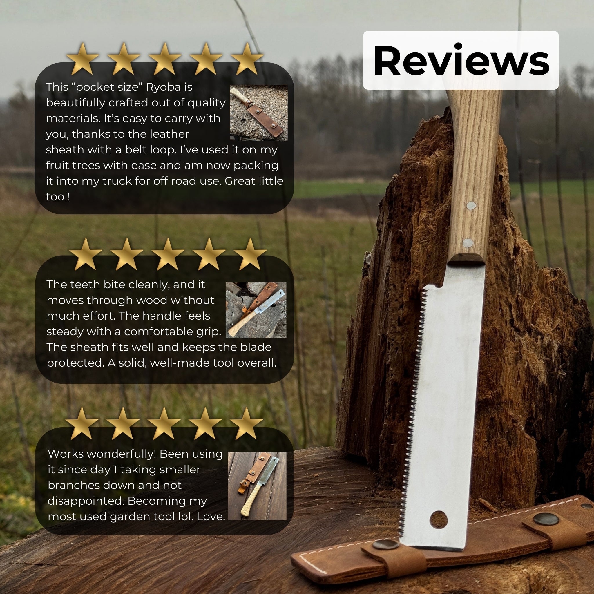 Japanese Style Hand Saw with ash wood handle and leather sheath
