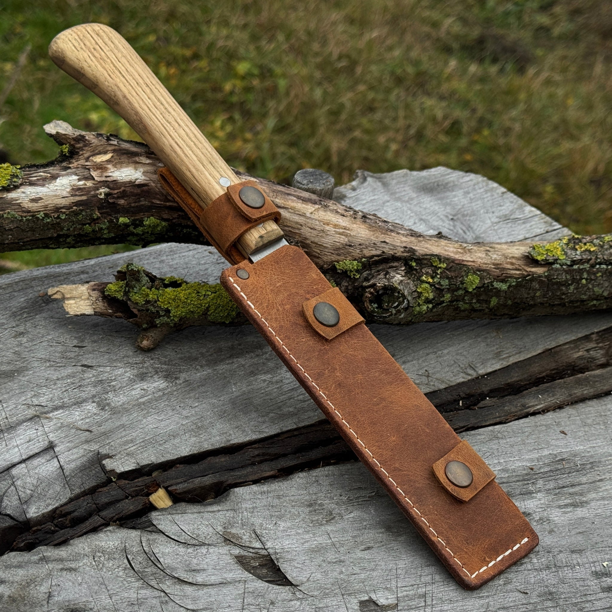 Japanese Style Hand Saw with ash wood handle and leather sheath