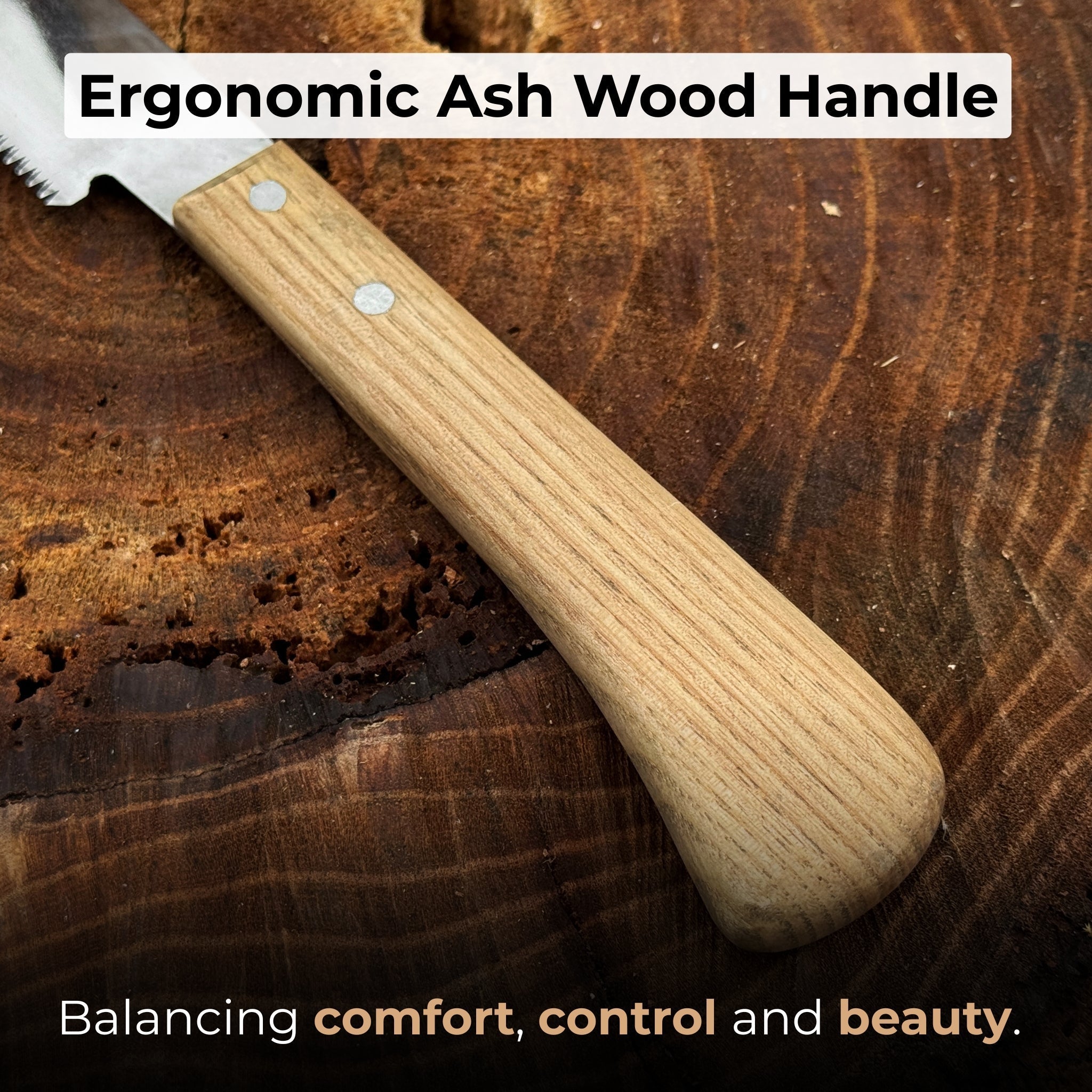 Japanese Style Hand Saw with ash wood handle and leather sheath
