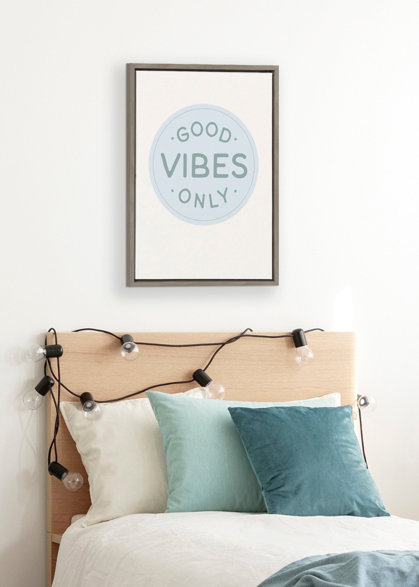 Sylvie Good Vibes Only Pale Blue Button Framed Canvas by The Creative by kateandlaurel - product image 9 for Resin Society