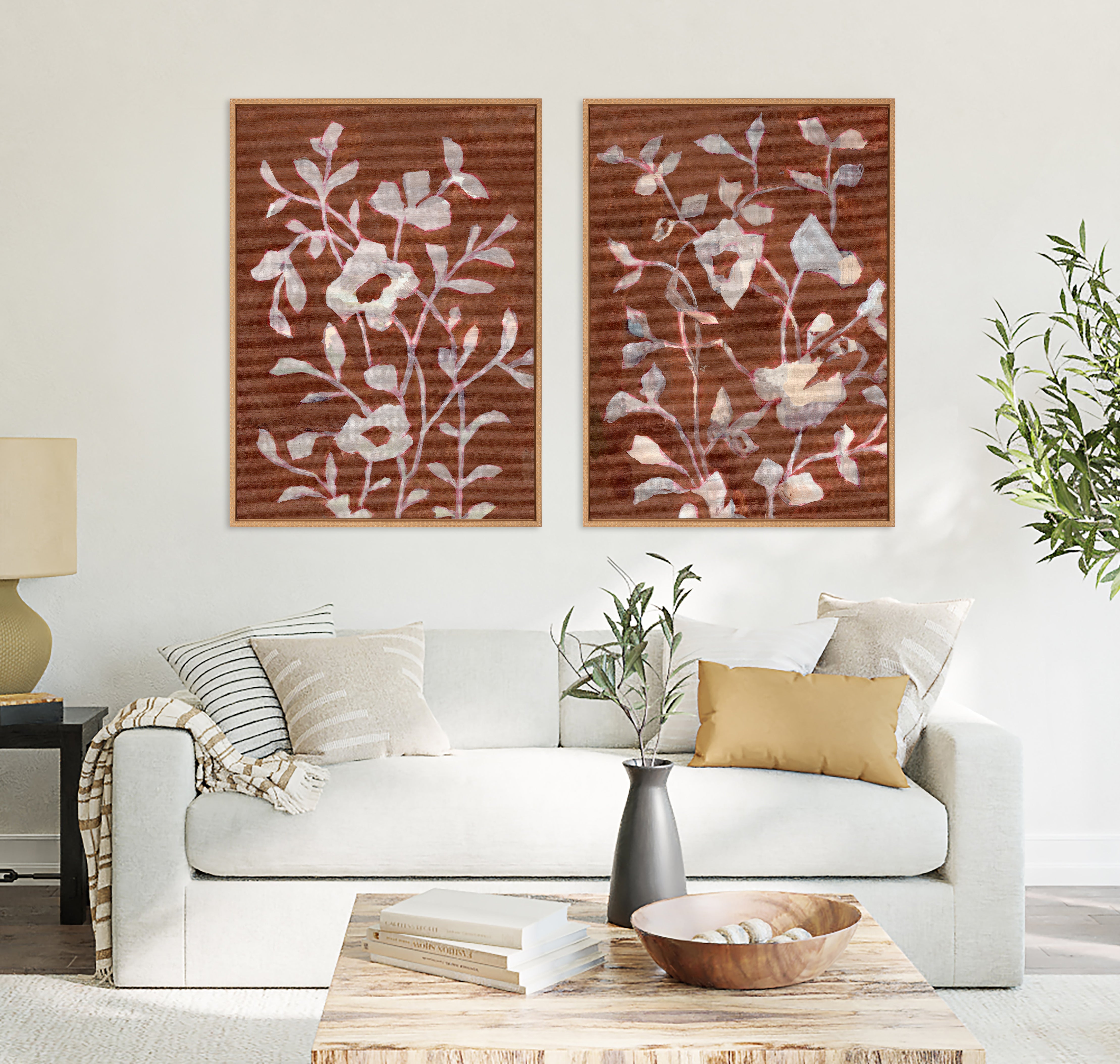 Sylvie Beaded Botanical Harmony I and II Framed Canvas Art Set by Nikita Jariwala