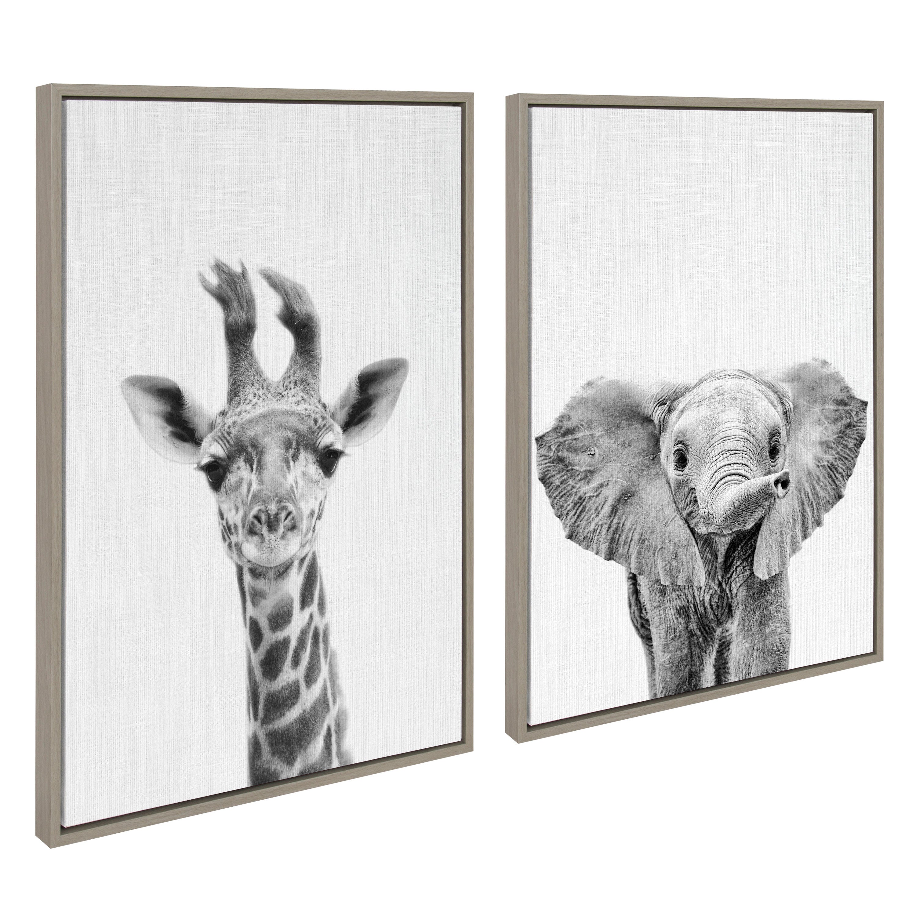 Sylvie Baby Giraffe and Elephant Framed Canvas Art Set by Simon Te of by kateandlaurel - product image 10 for Resin Society