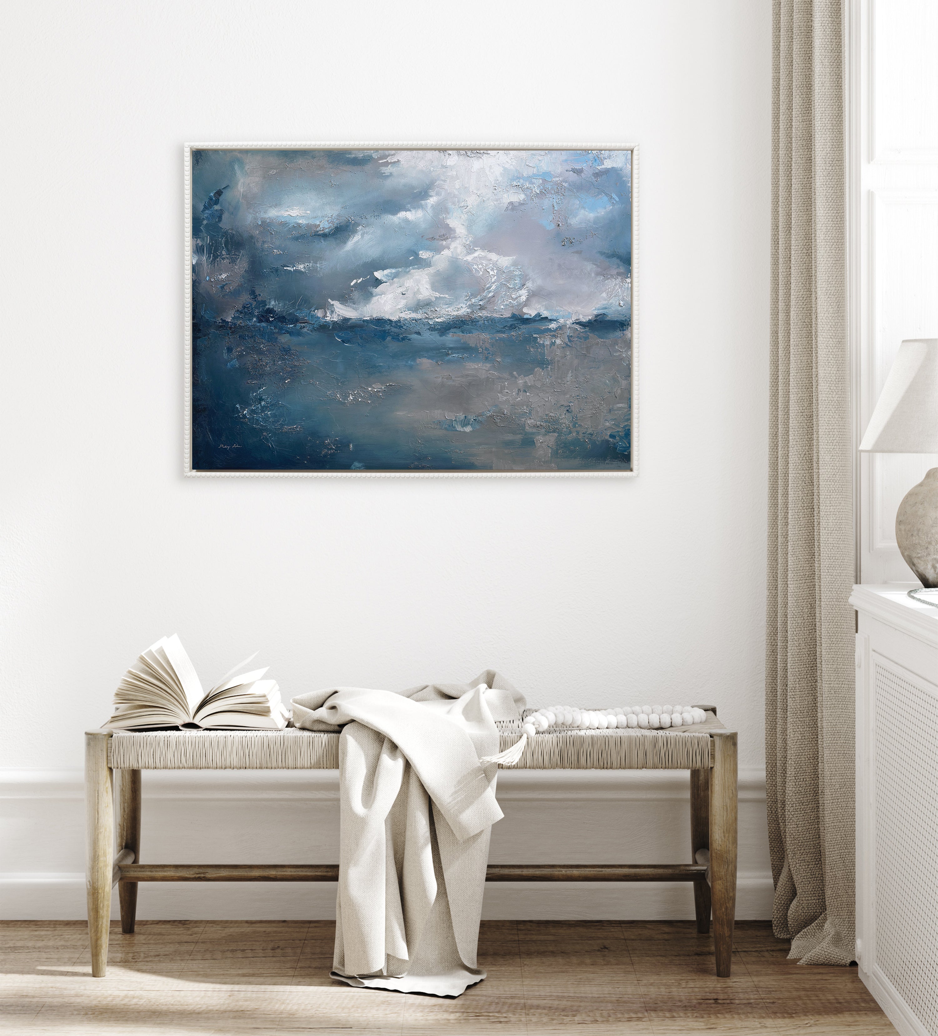Sylvie Beaded Shades of Blue Framed Canvas by Mackenzie Nelson