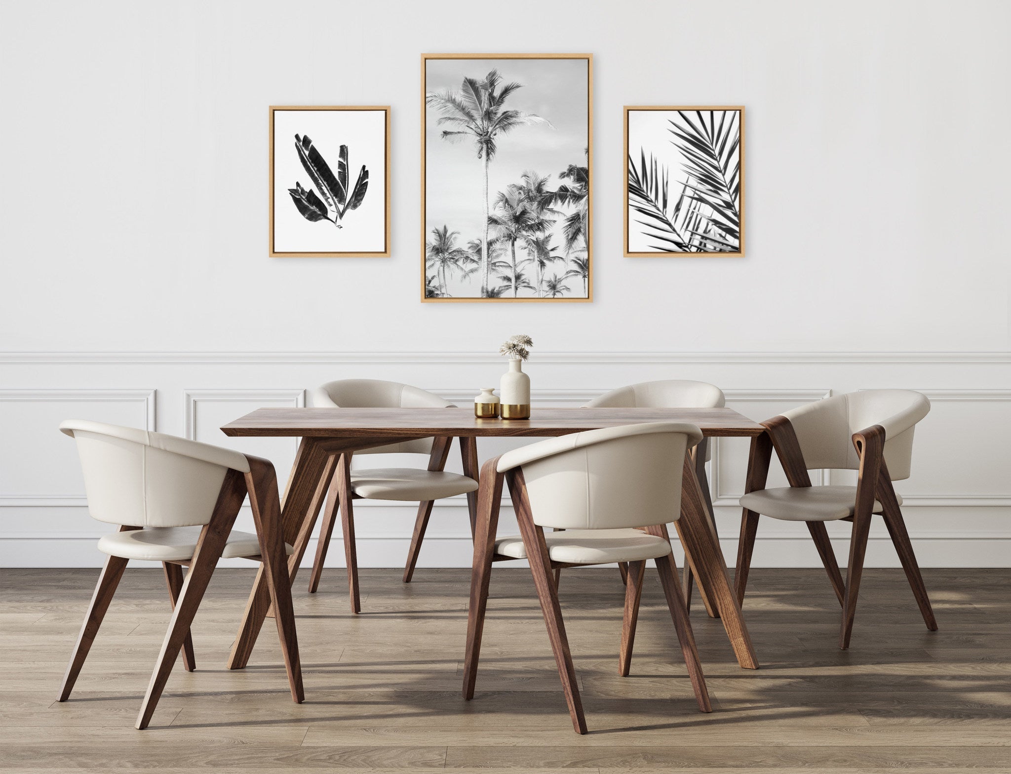 Sylvie Coastal Coconut Palm Tree Beach Black and White Framed Canvas Art Set
