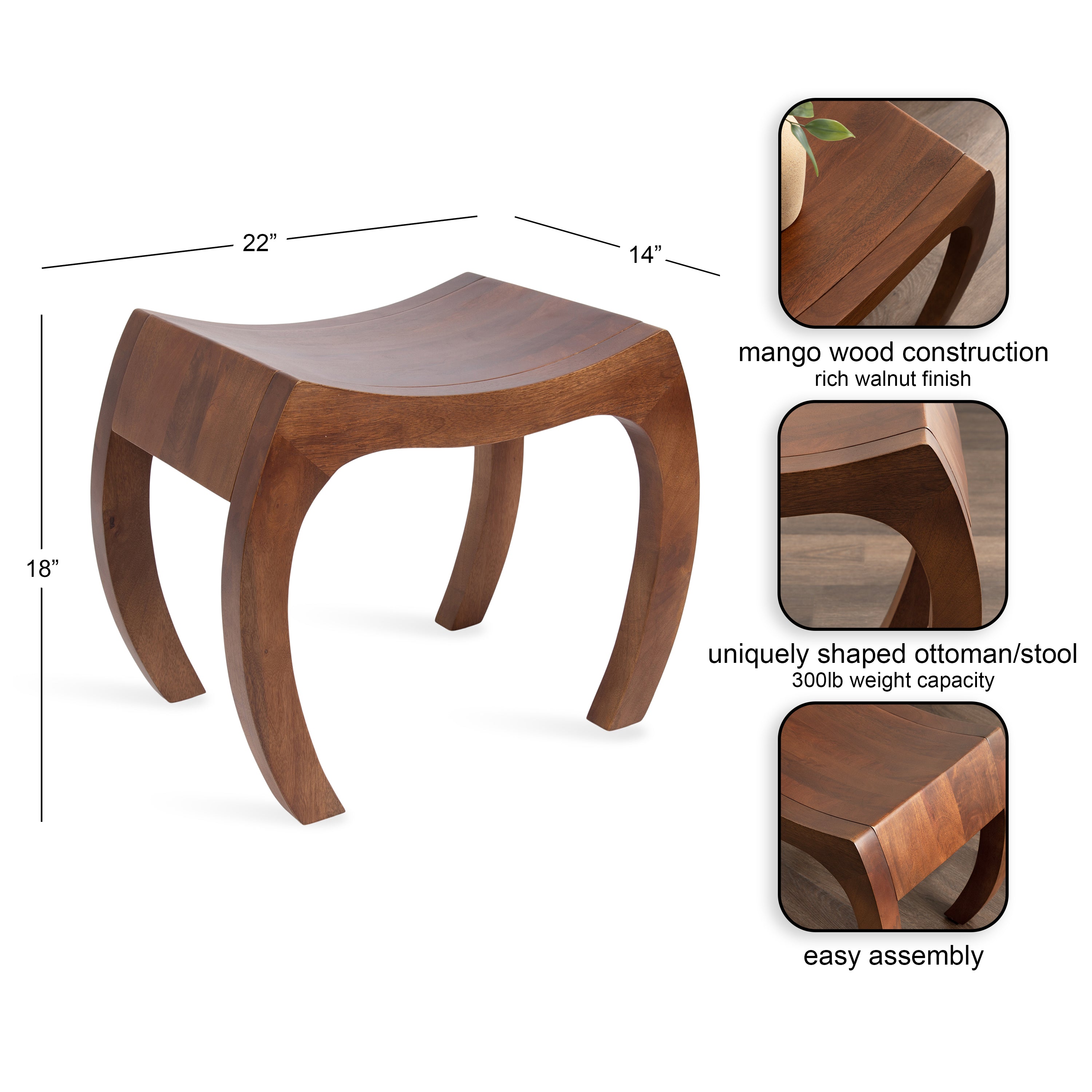 Loviisa Wood Ottoman and Vanity Stool