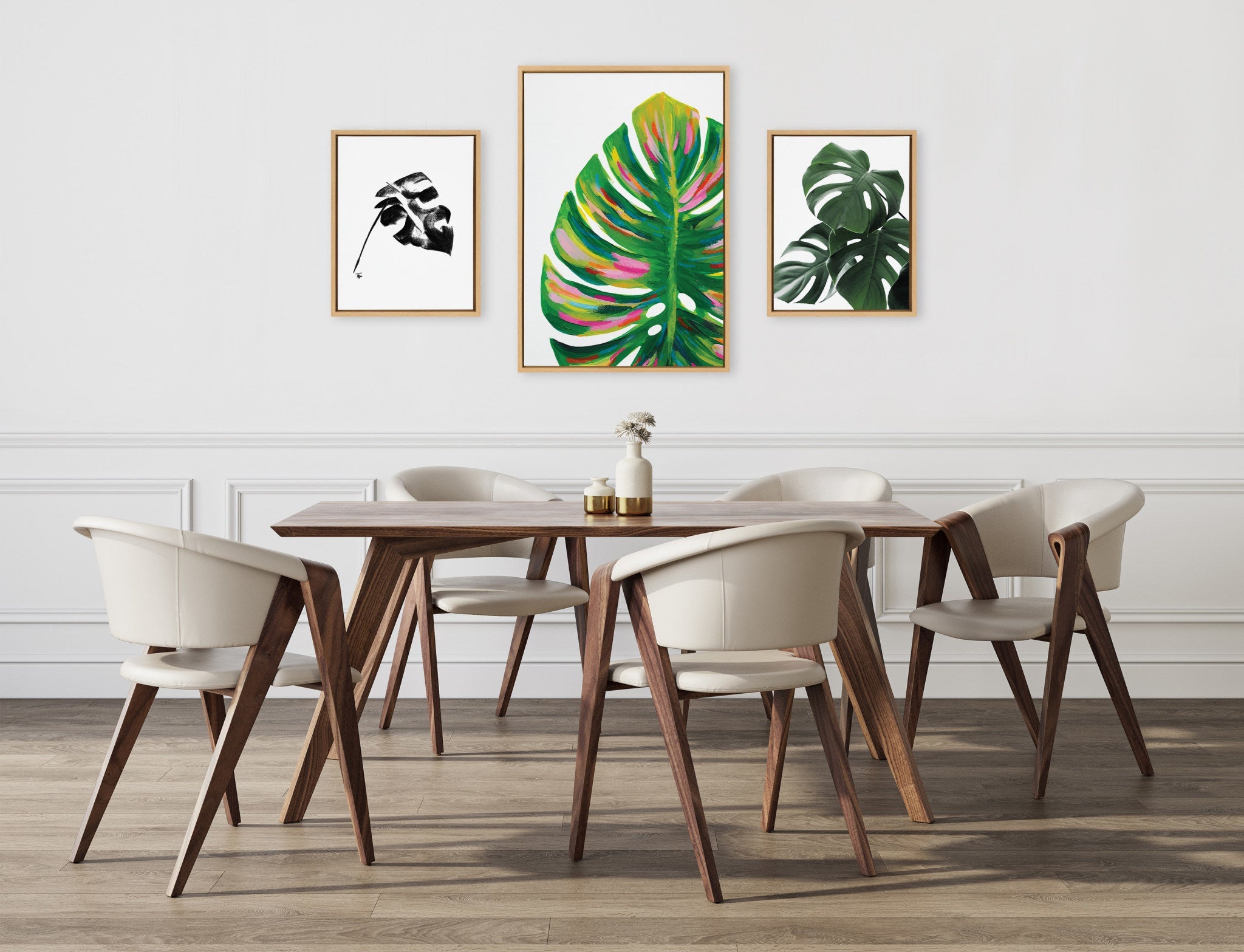 Sylvie EV Monstera, 582 Monstera and Monstera Leaves Framed Canvas Art Set