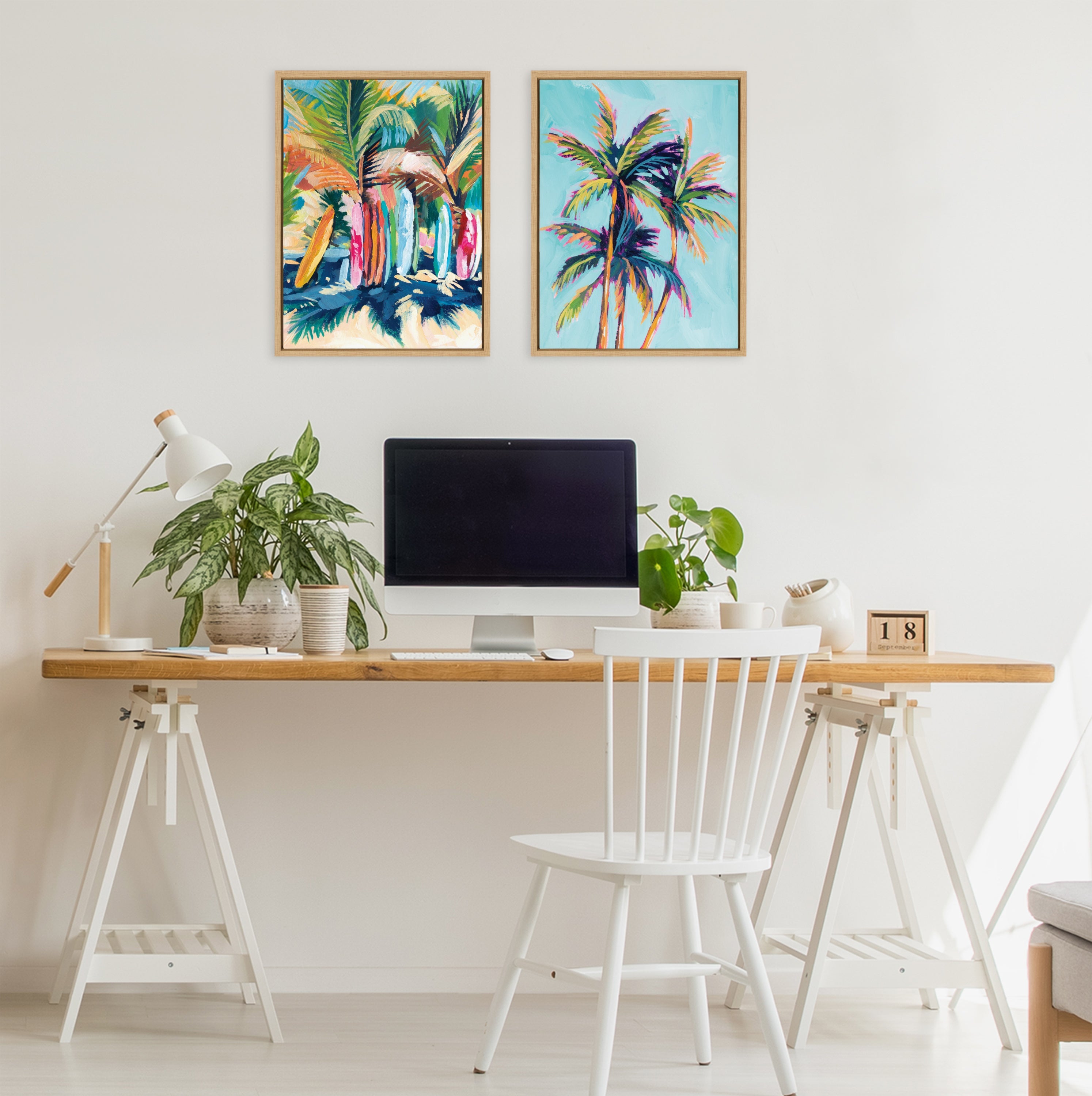 Sylvie Surf and Sand and Tropical Palms Study Framed Canvas Art Set by Rachel Christopoulos