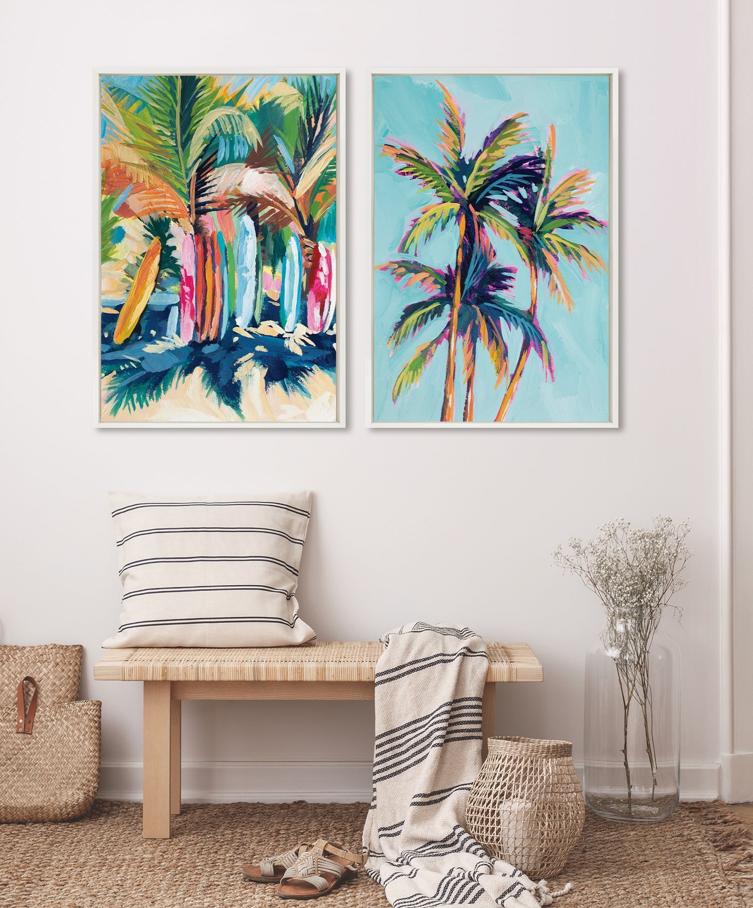 Sylvie Surf and Sand and Tropical Palms Study Framed Canvas Art Set by Rachel Christopoulos