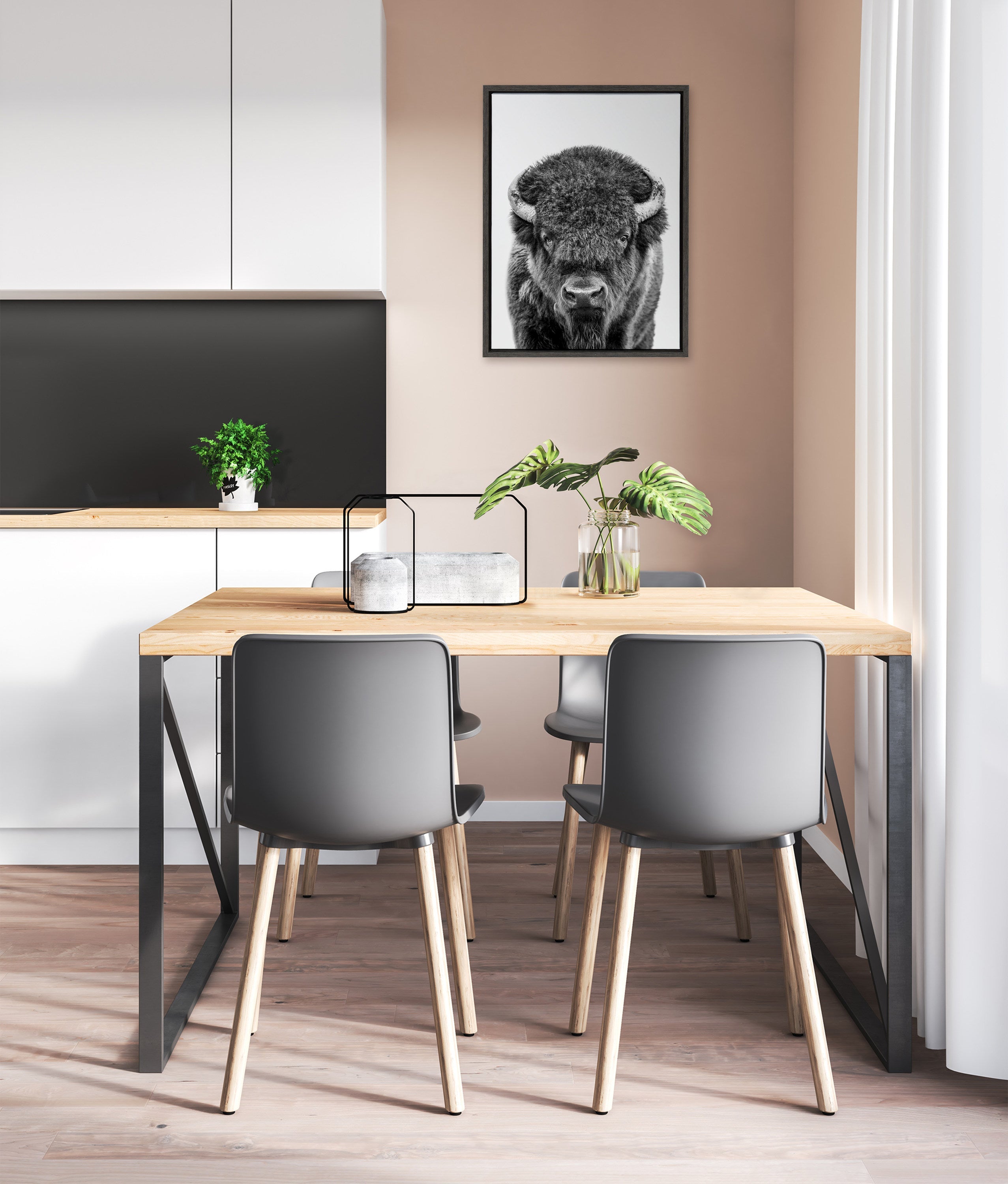Sylvie Bison Portrait Black and White Framed Canvas by Amy Peterson Art Studio