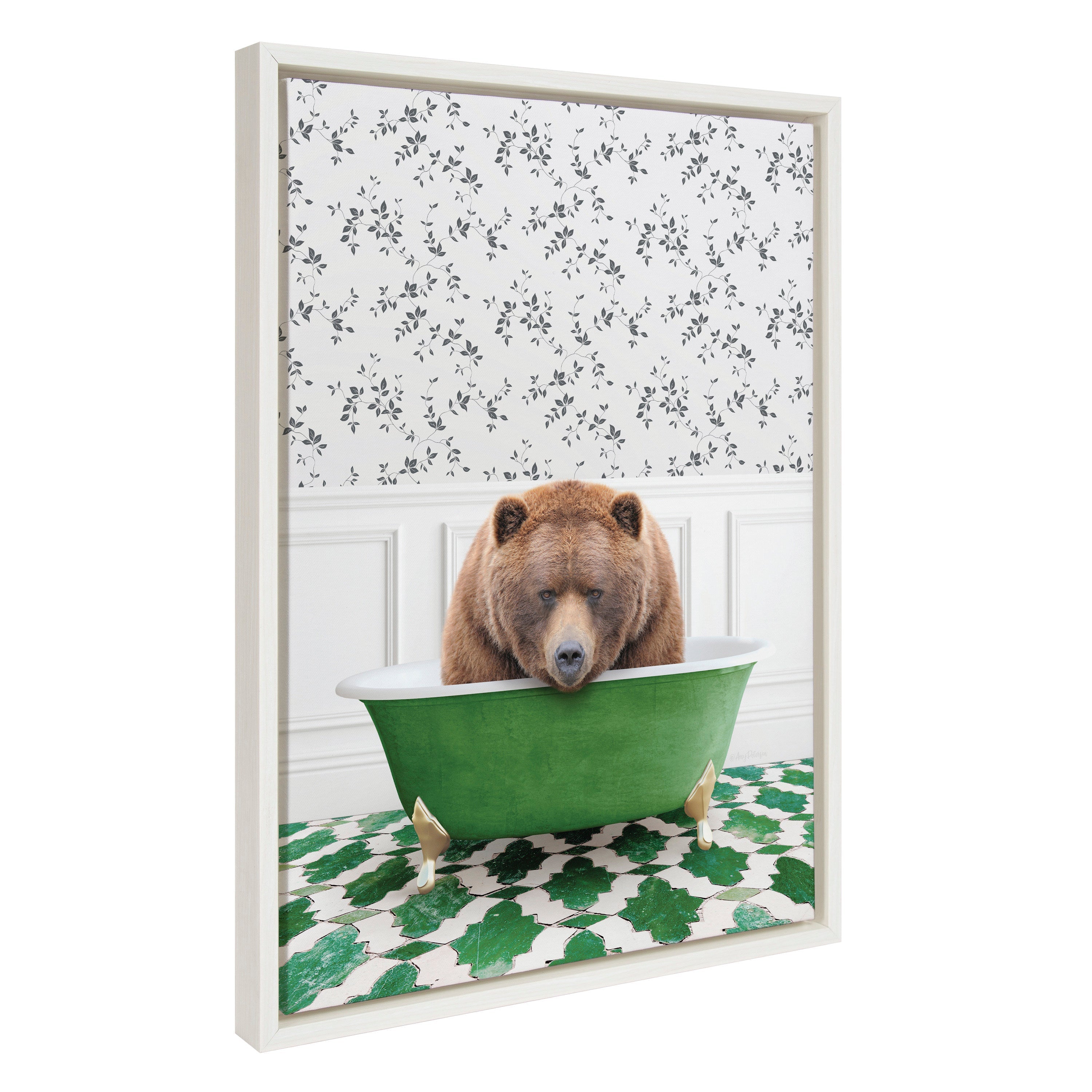 Sylvie Big Bear In Eclectic Green Bath Framed Canvas by kateandlaurel - product image 7 for Resin Society