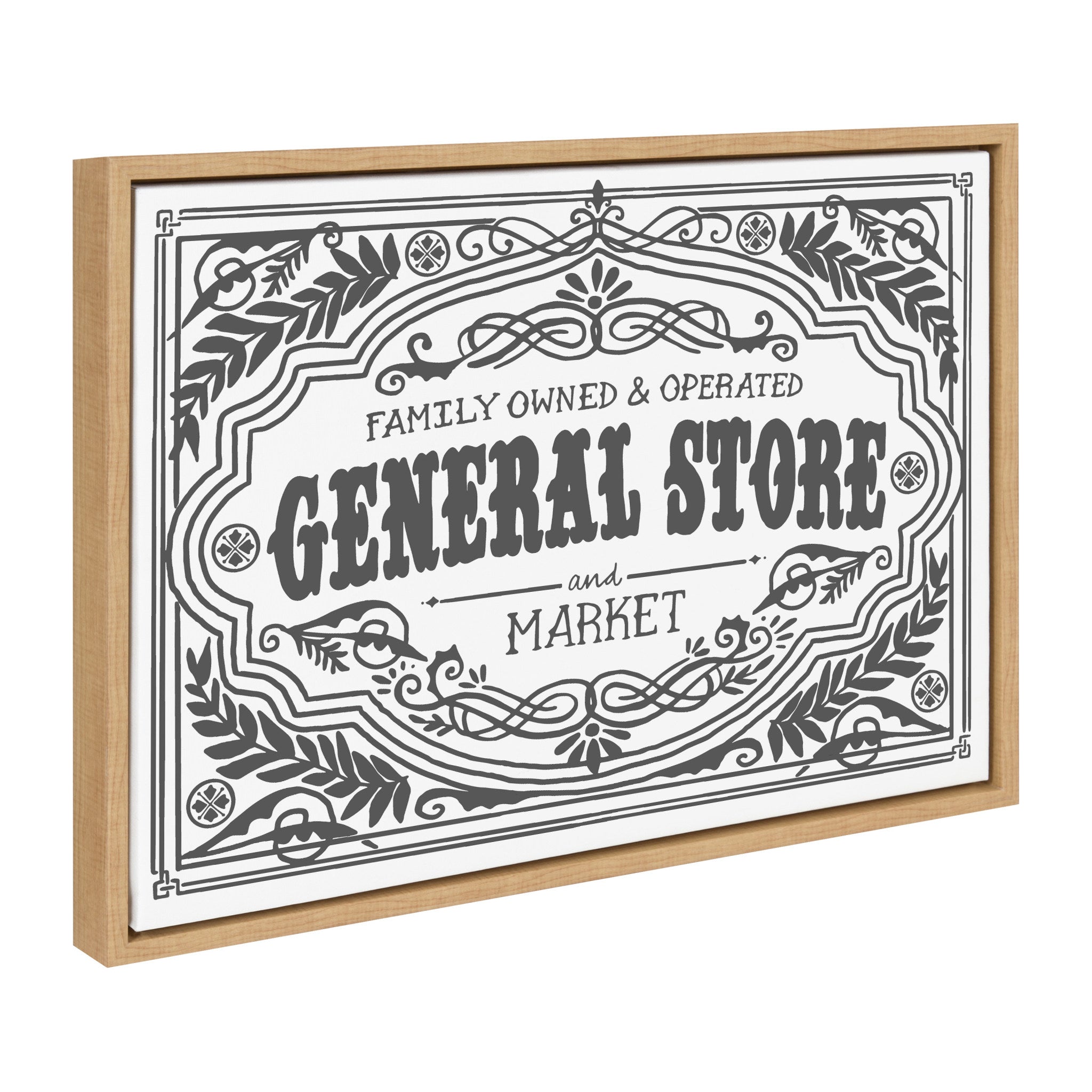 Sylvie General Store Family BW framed canvas showing a black-and-white retro general store sign