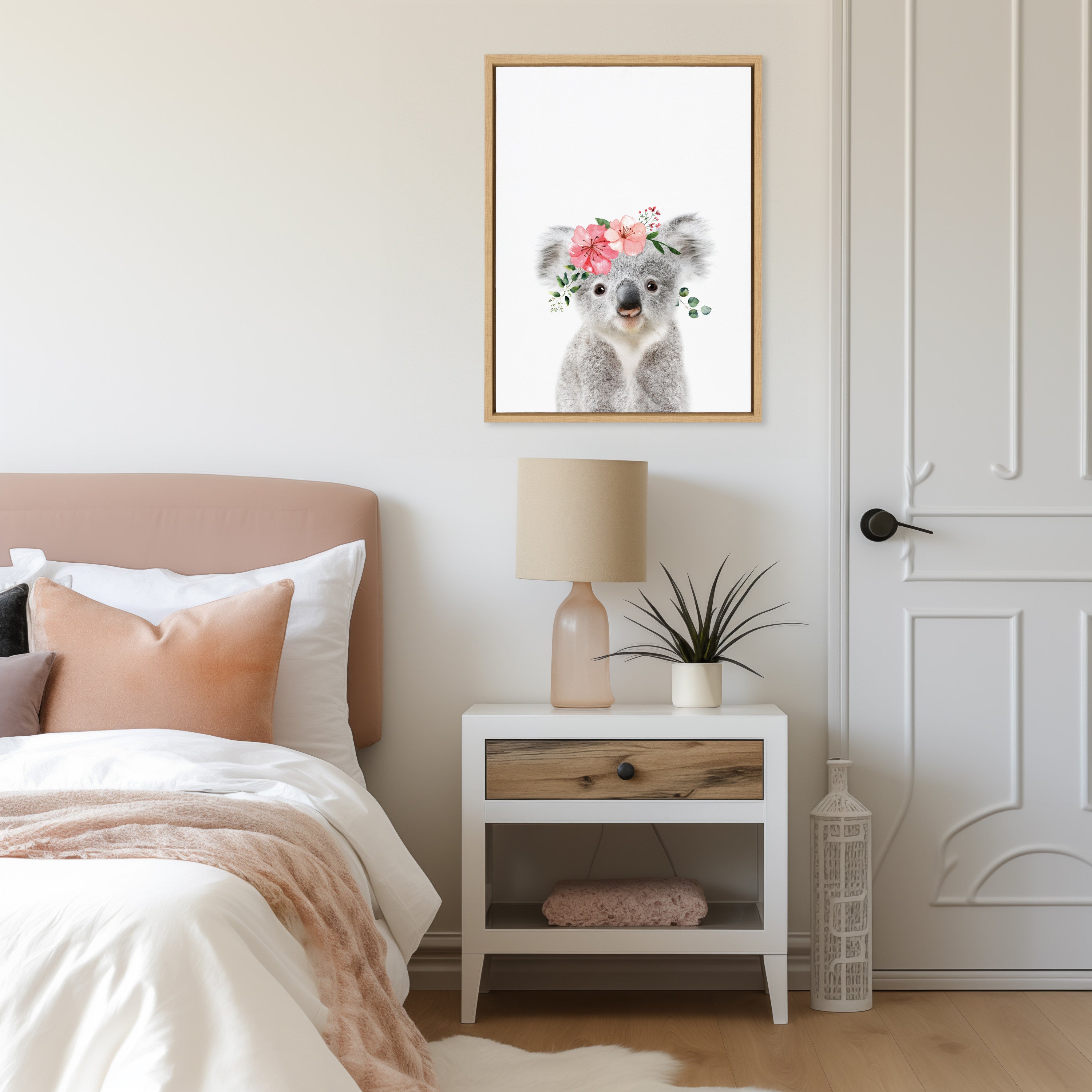 Sylvie Flower Crown Koala Framed Canvas by Amy Peterson Art Studio