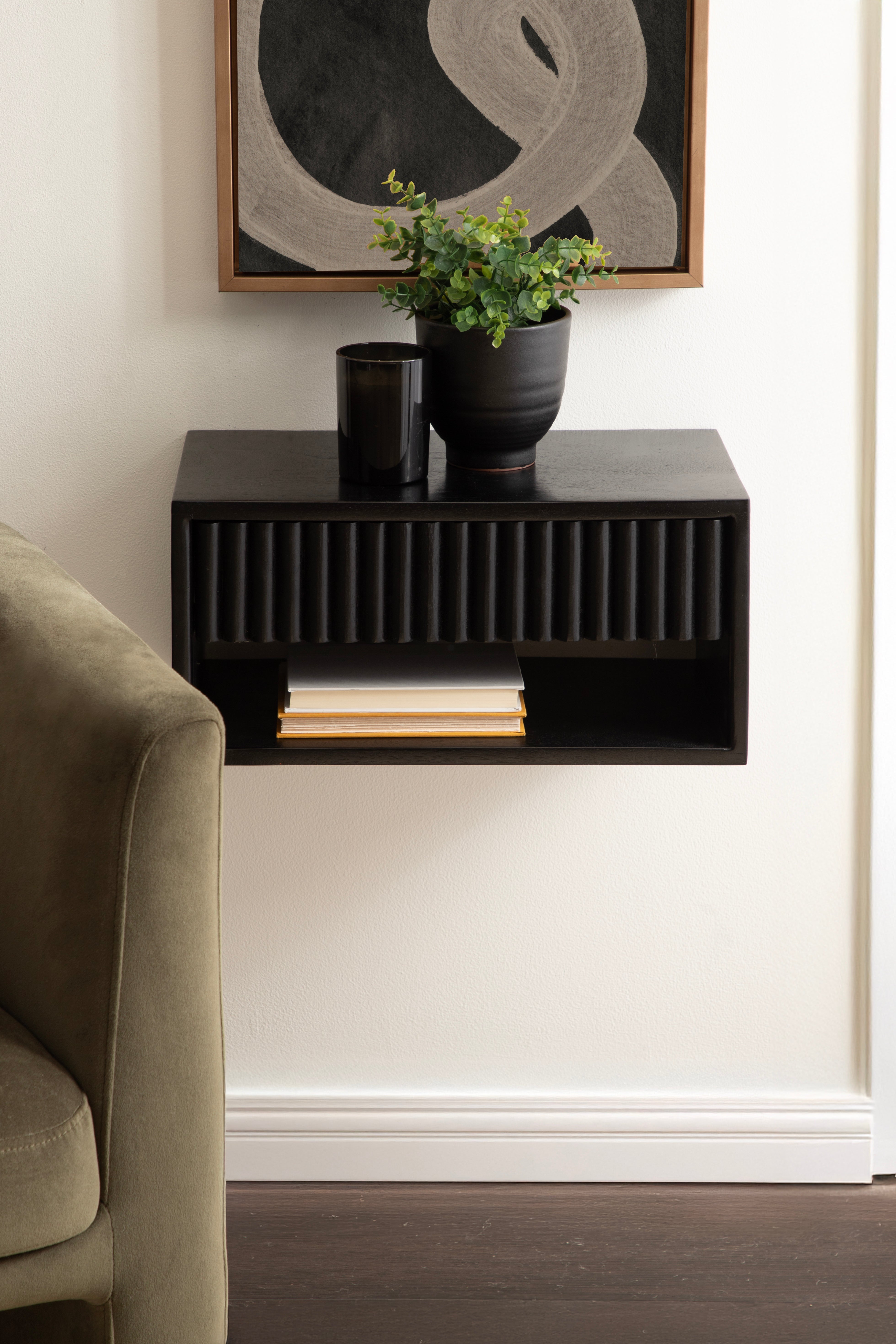Reid Floating Wood Side Table with Open Storage