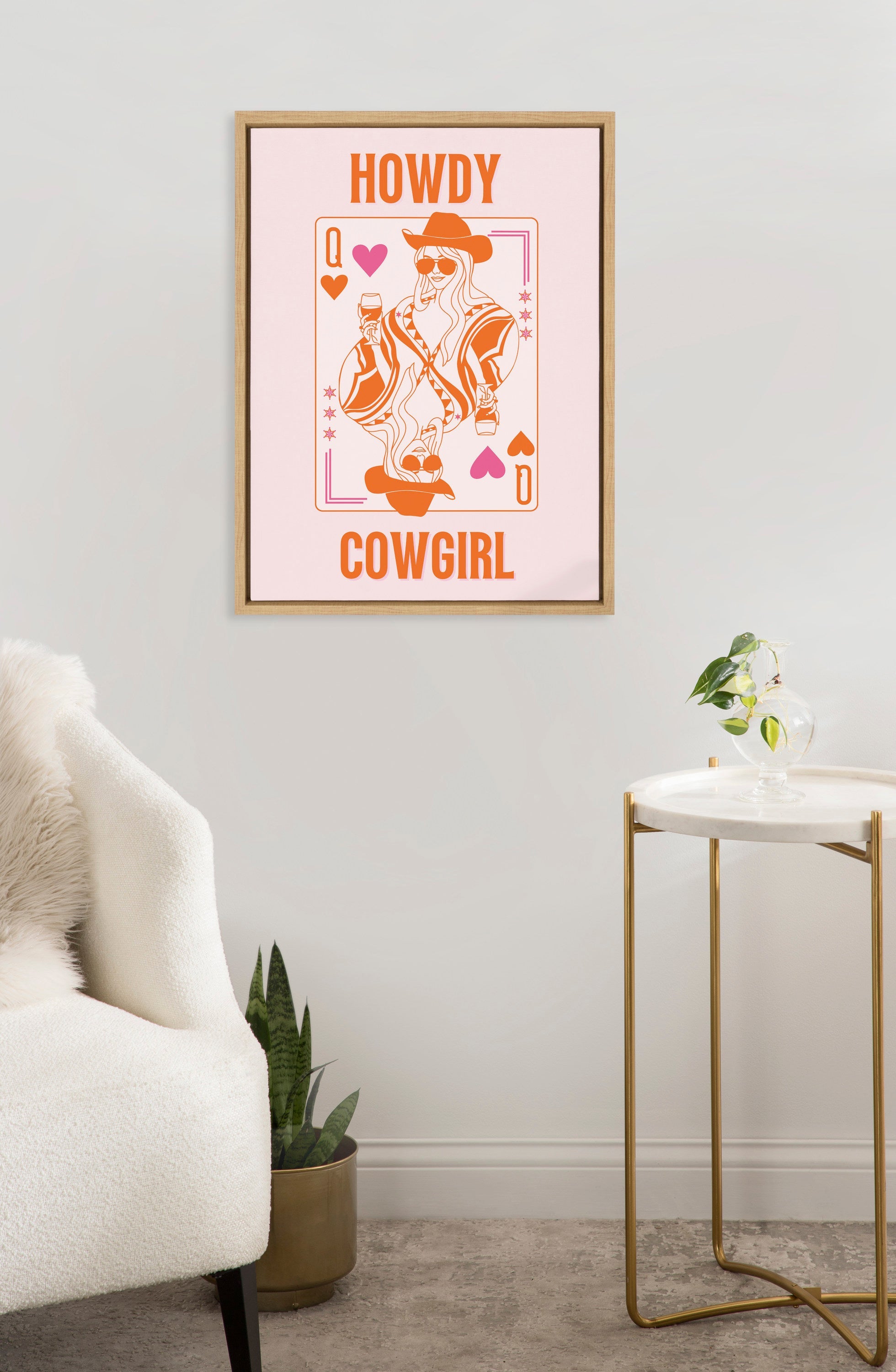 Sylvie Howdy Cowgirl Pink Orange Framed Canvas by Honey Island Studio