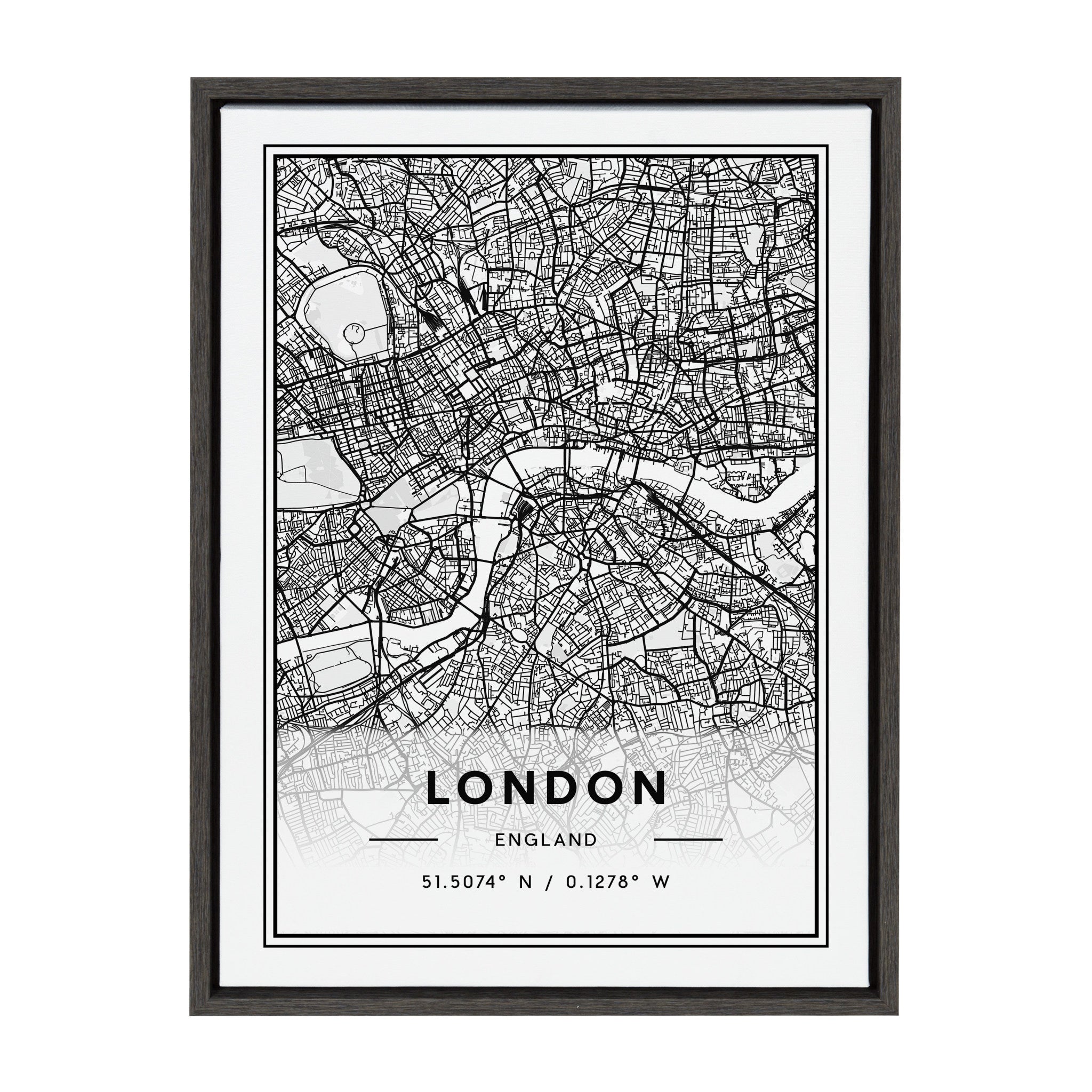Sylvie London Modern Map Framed Canvas by kateandlaurel - main product image for Resin Society