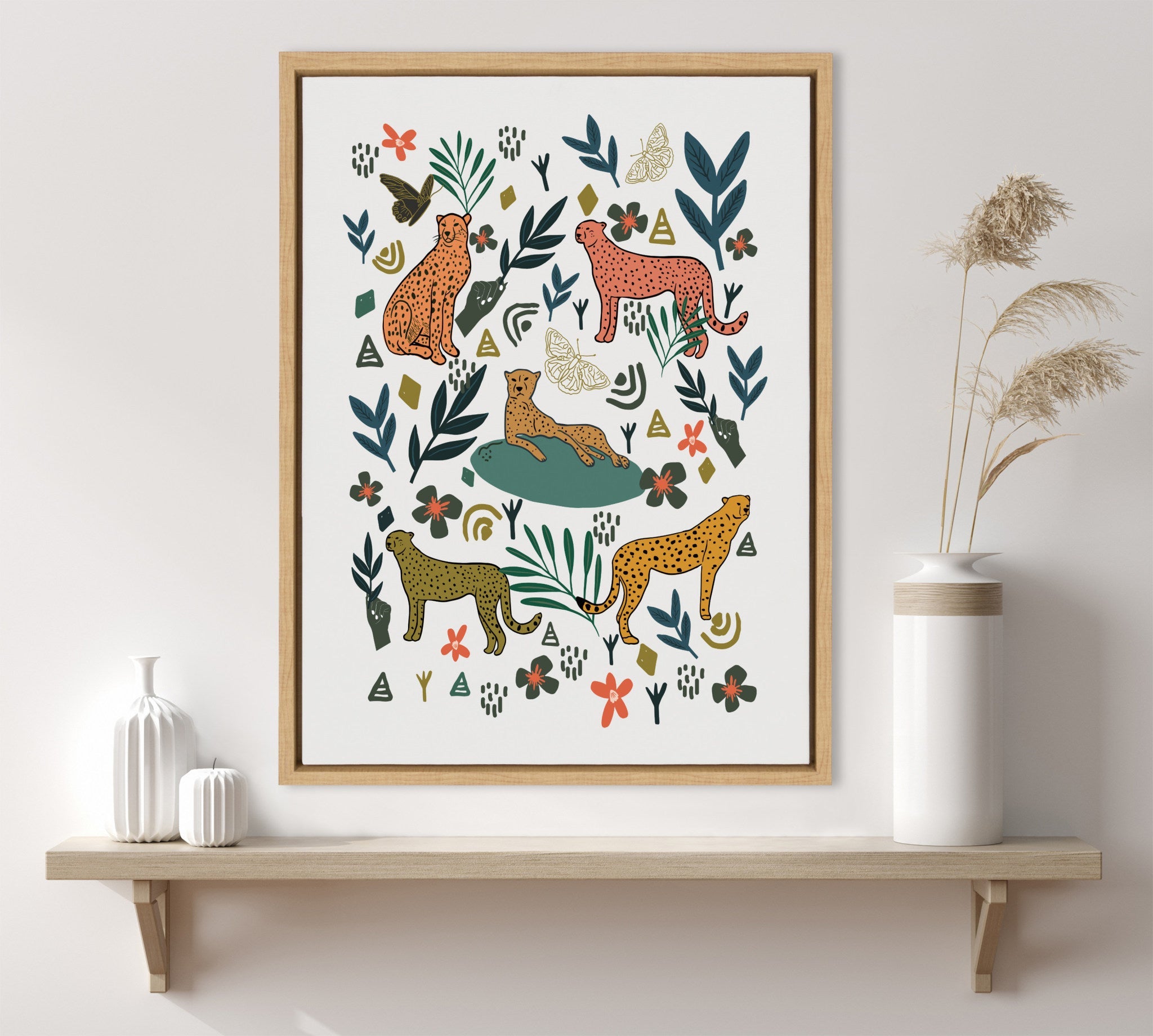 Sylvie Cheetah Coalition White Framed Canvas by Oris Eddu