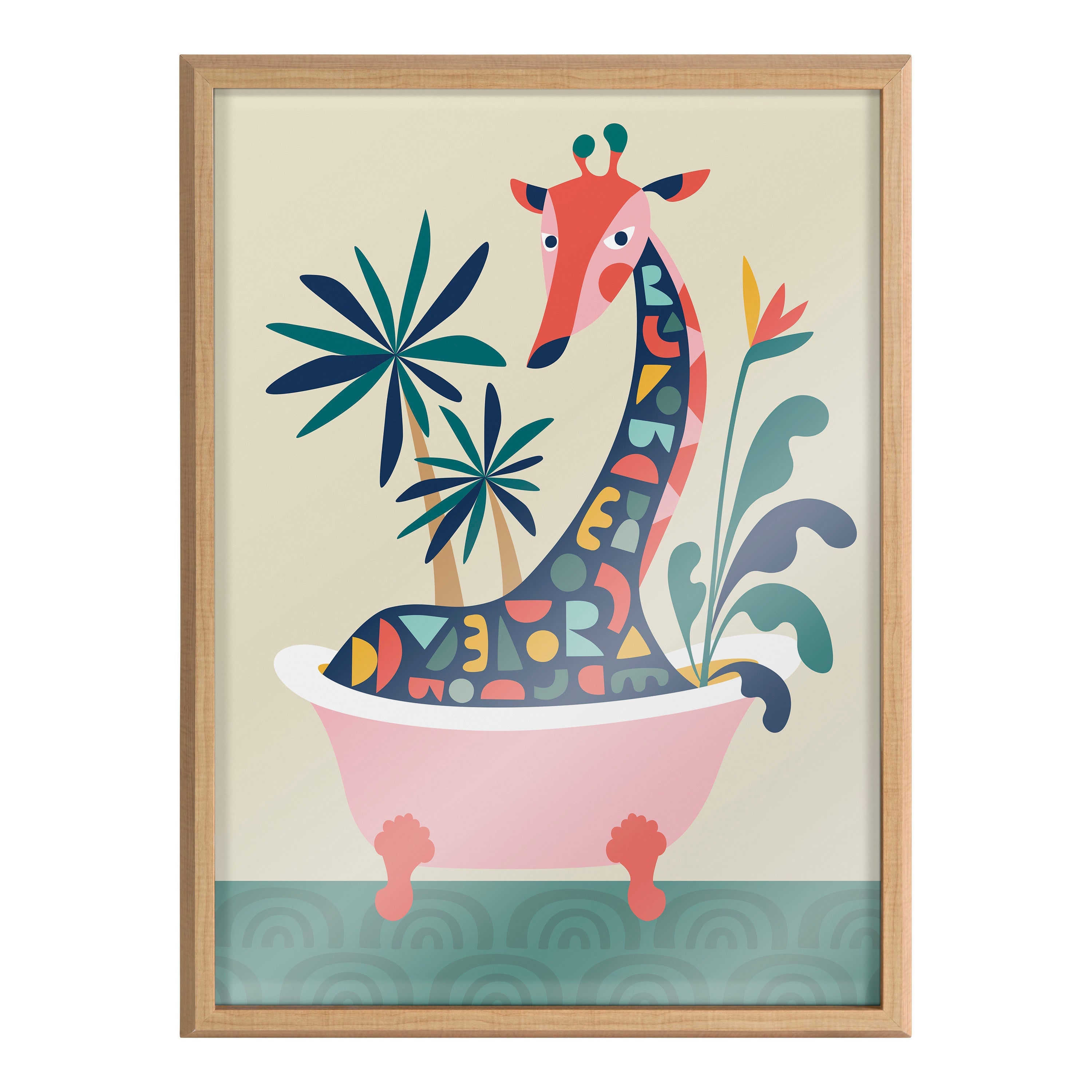 Blake Mid Century Modern Giraffe in Bathtub Framed Printed Glass by kateandlaurel - product image 8 for Resin Society