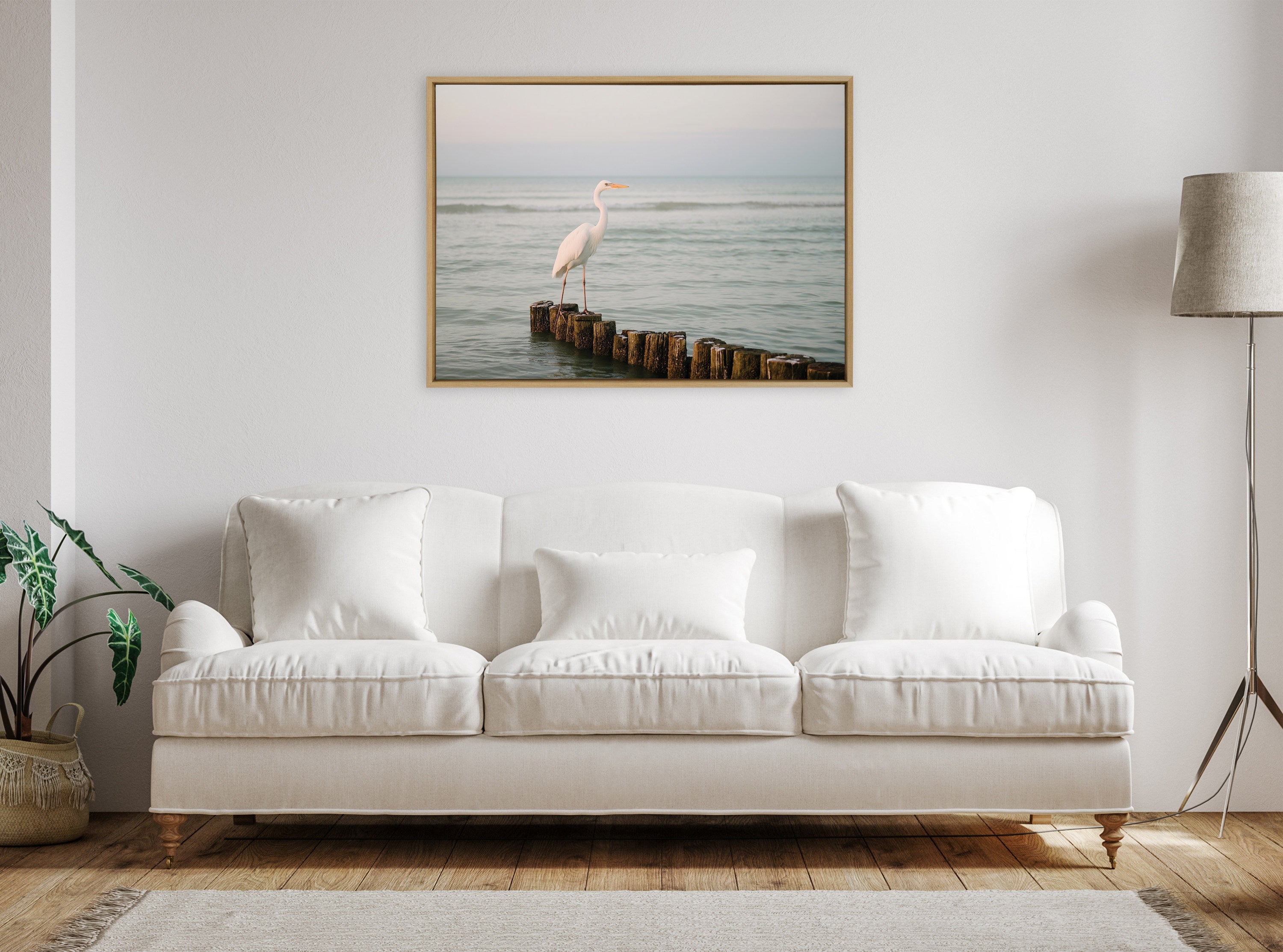 Sylvie Great White Heron Isla Holbox Framed Canvas by Crystal Lynn Collins