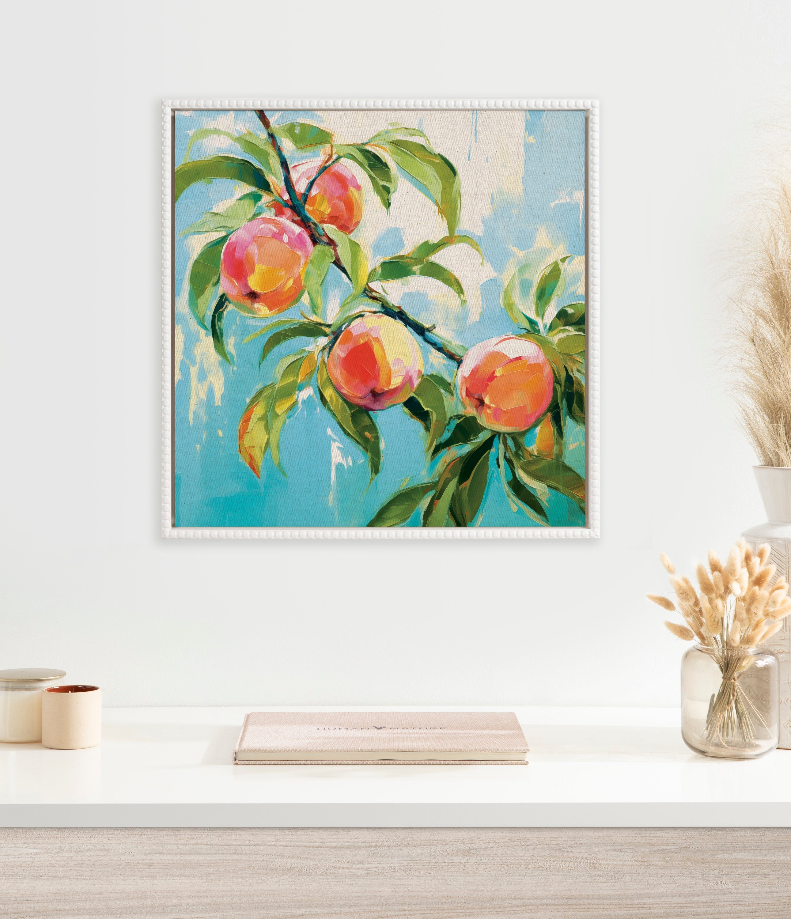 Sylvie Beaded Peach Tree Framed Canvas by The Creative Bunch Studio