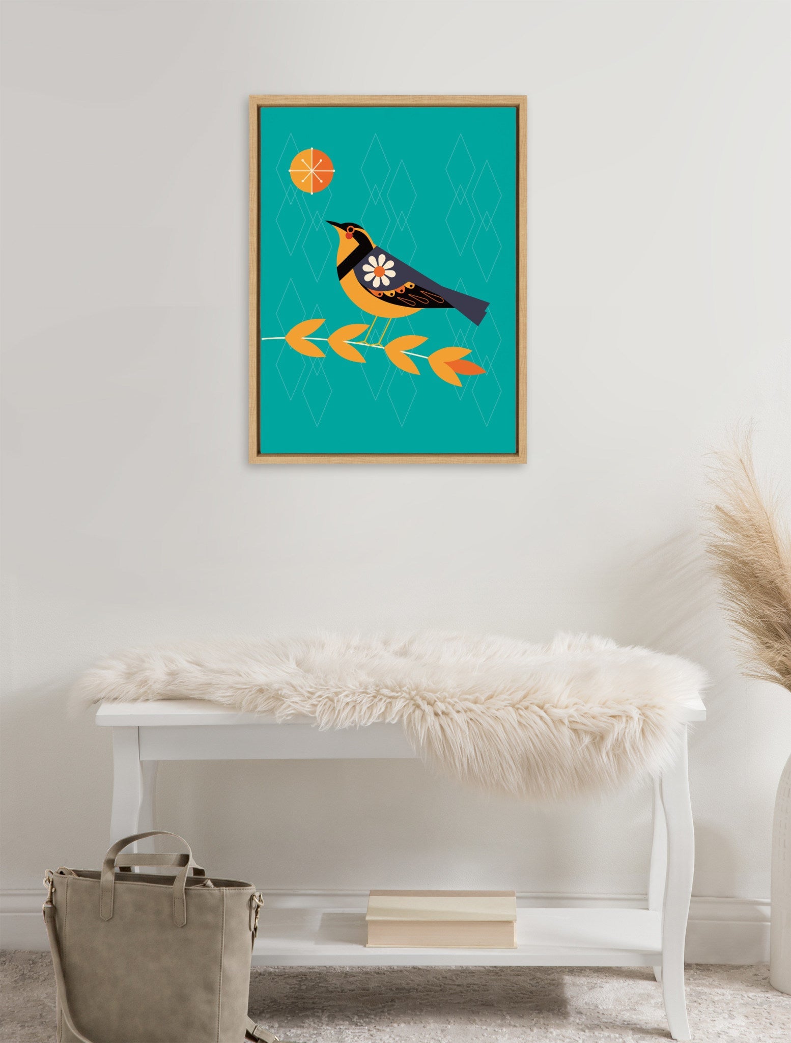 Sylvie Varied Thrush Framed Canvas by Amber Leaders Designs