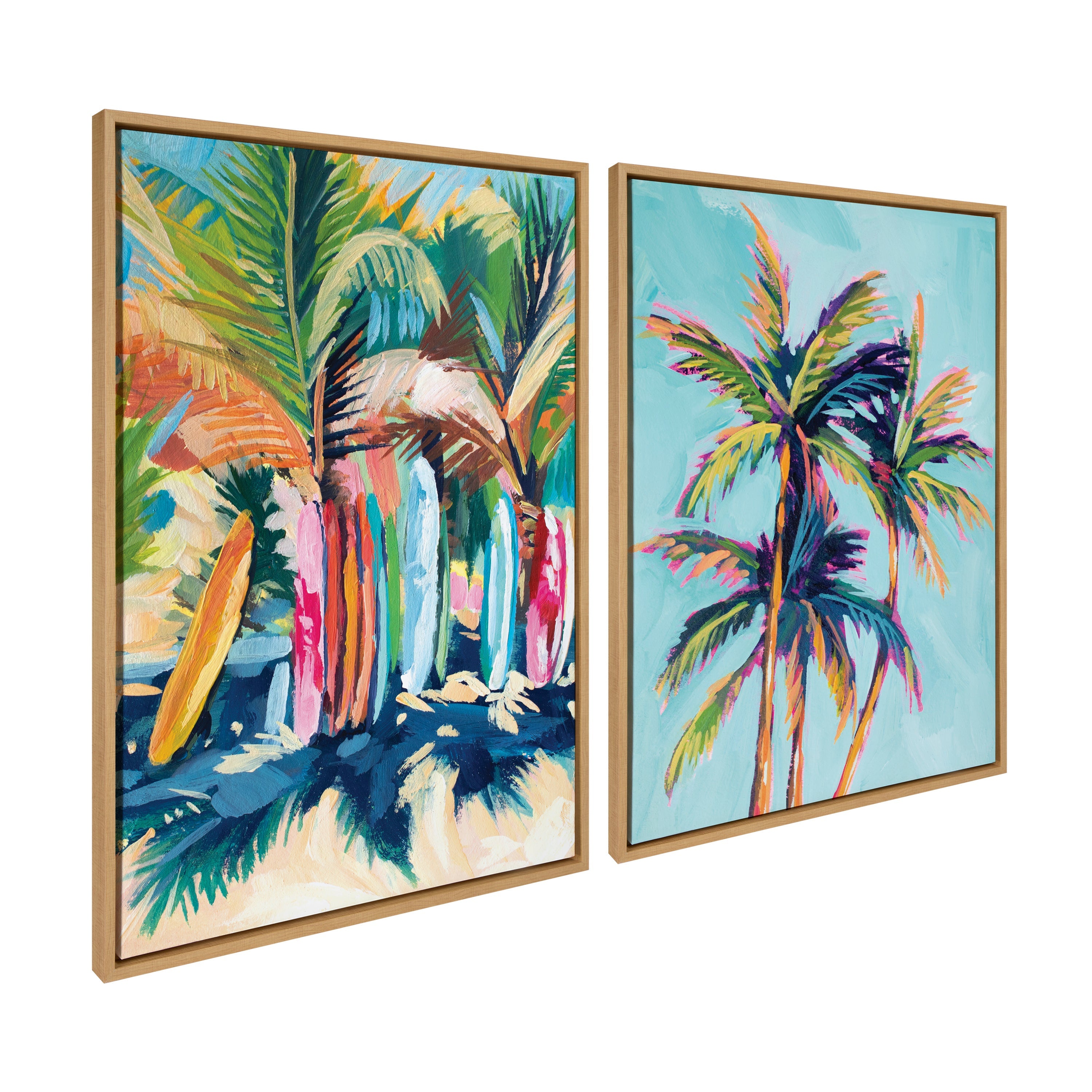 Sylvie Surf and Sand and Tropical Palms Study Framed Canvas Art Set by Rachel Christopoulos