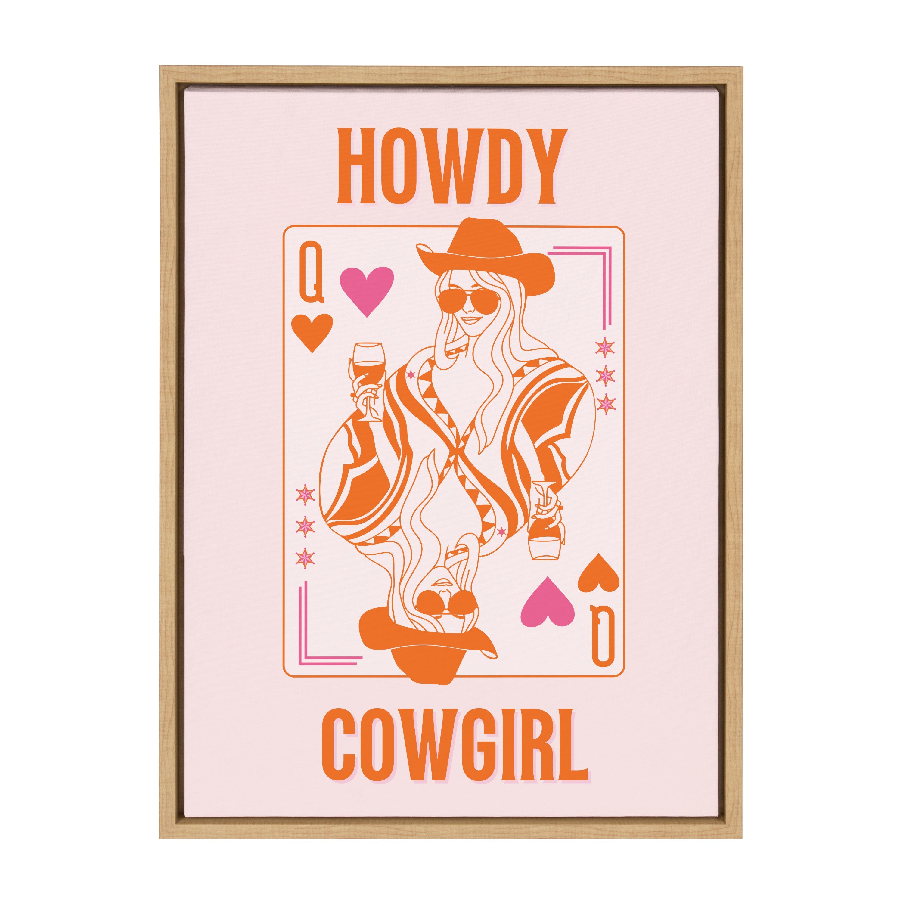Sylvie Howdy Cowgirl Pink Orange Framed Canvas by Honey Island Studio