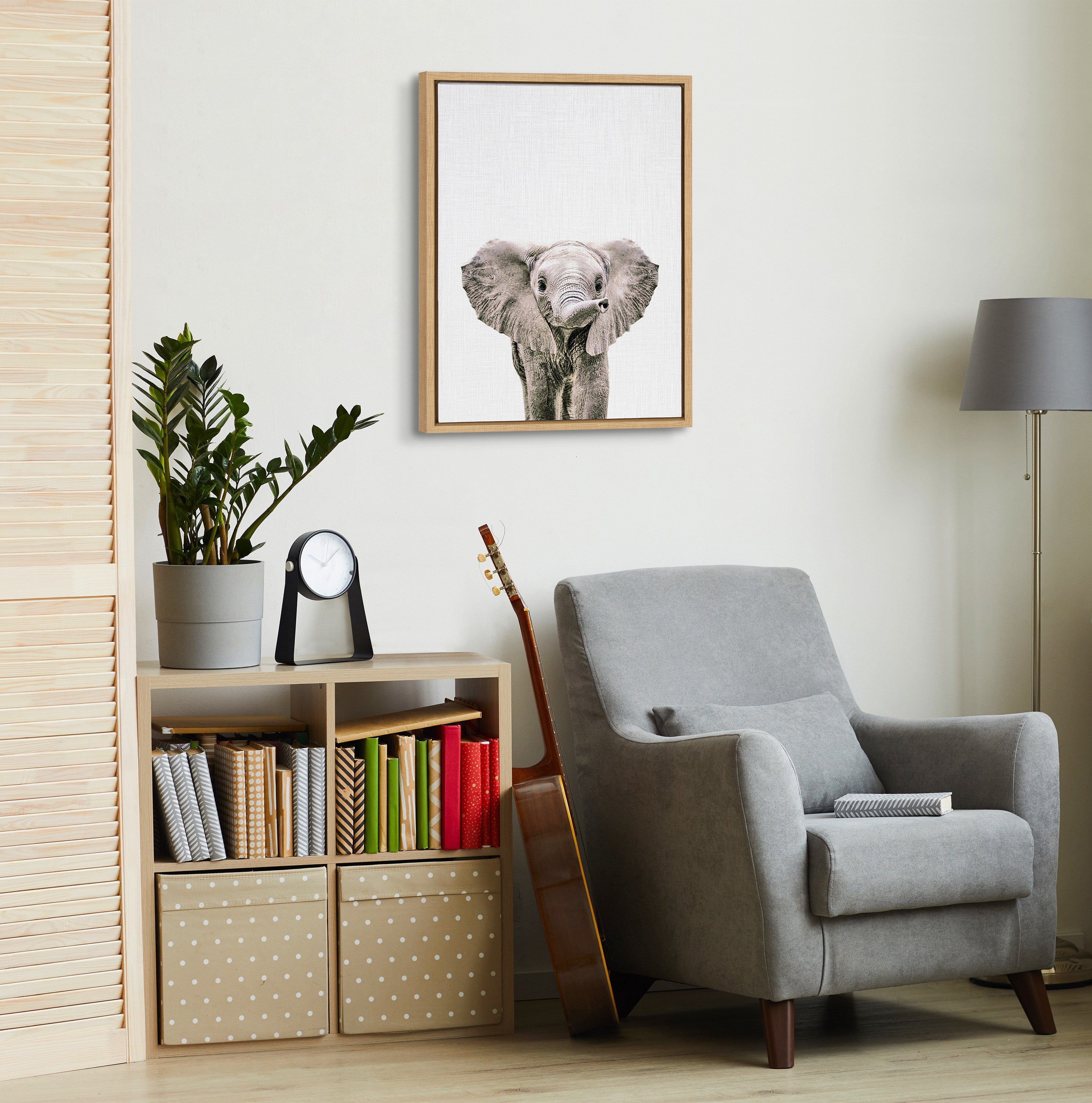 Sylvie Baby Elephant Color Framed Canvas by kateandlaurel - product image 4 for Resin Society