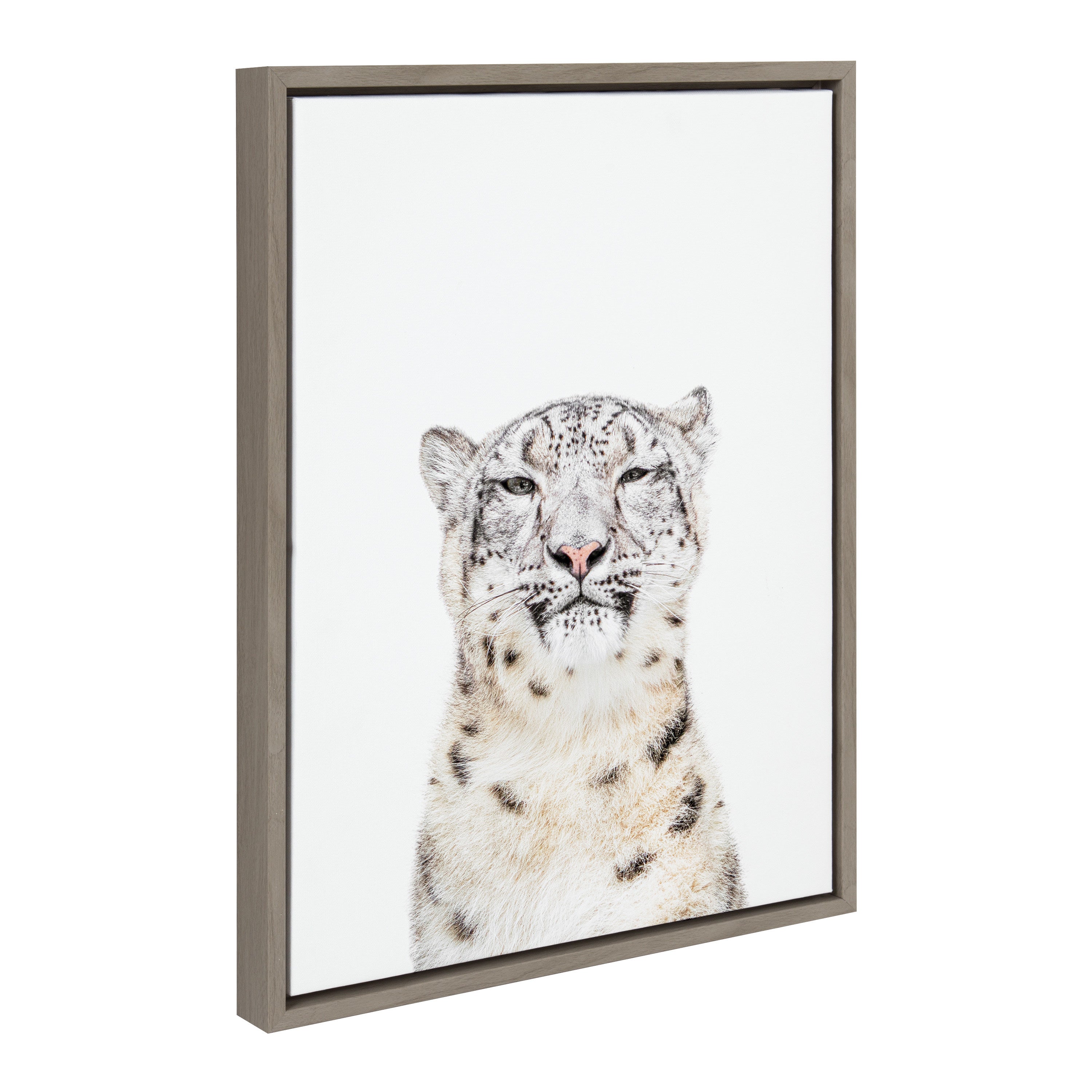 Sylvie Snow Leopard portrait framed floating canvas art by Amy Peterson Art Studio
