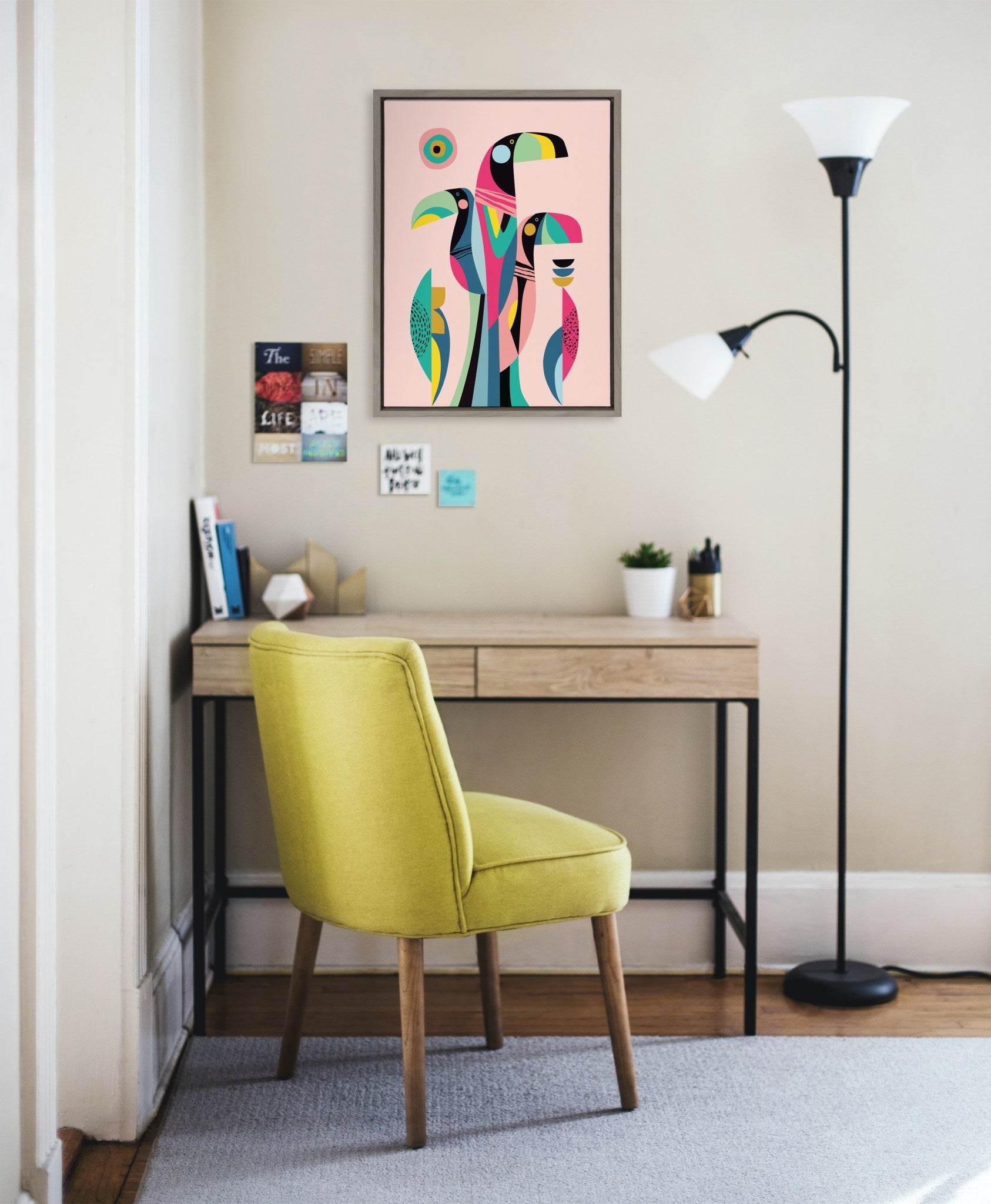 Sylvie Mid Century Modern Tropical Toucan Framed Canvas by kateandlaurel - product image 5 for Resin Society