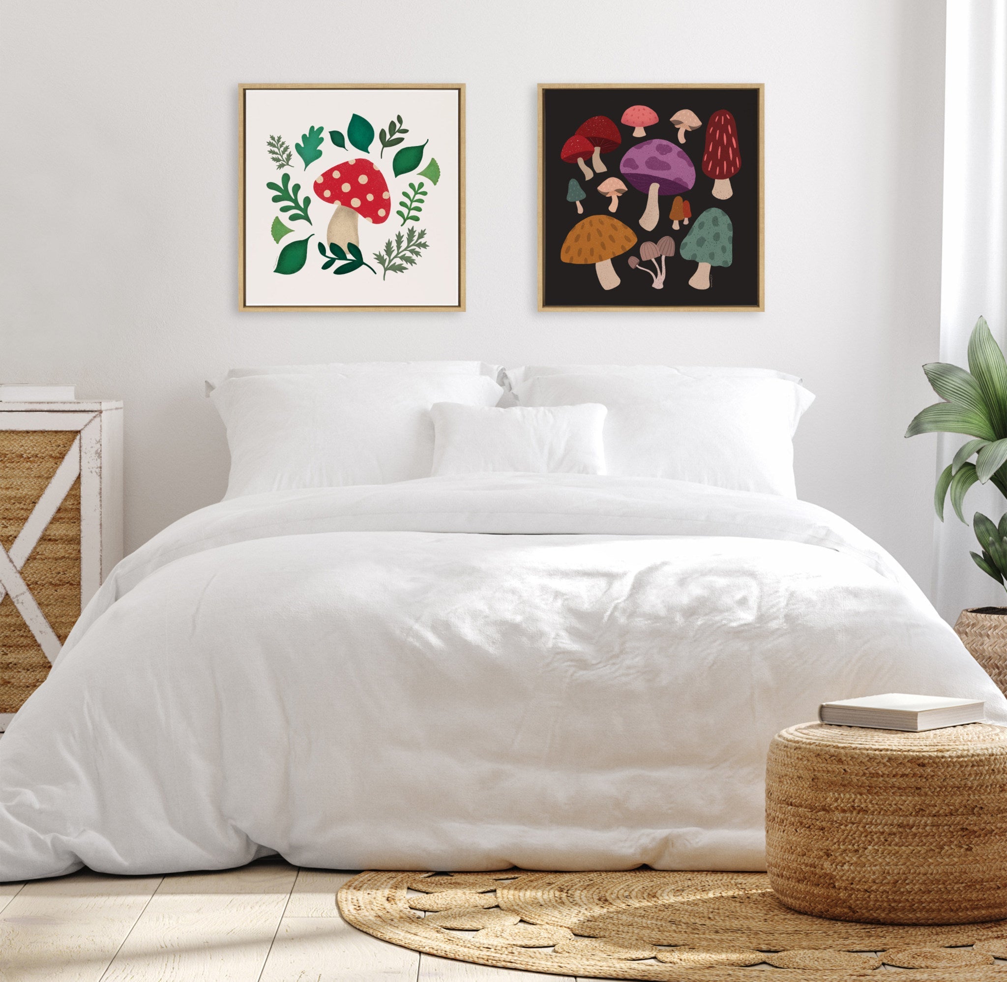 Sylvie Forest Mushrooms Dark Framed Canvas by Carey Copeland
