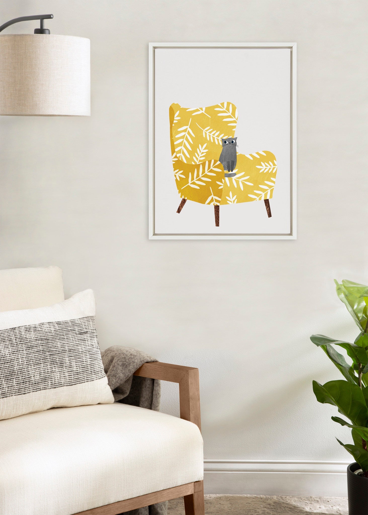 Sylvie 5 Mustard Chair Framed Canvas by Planet Cat