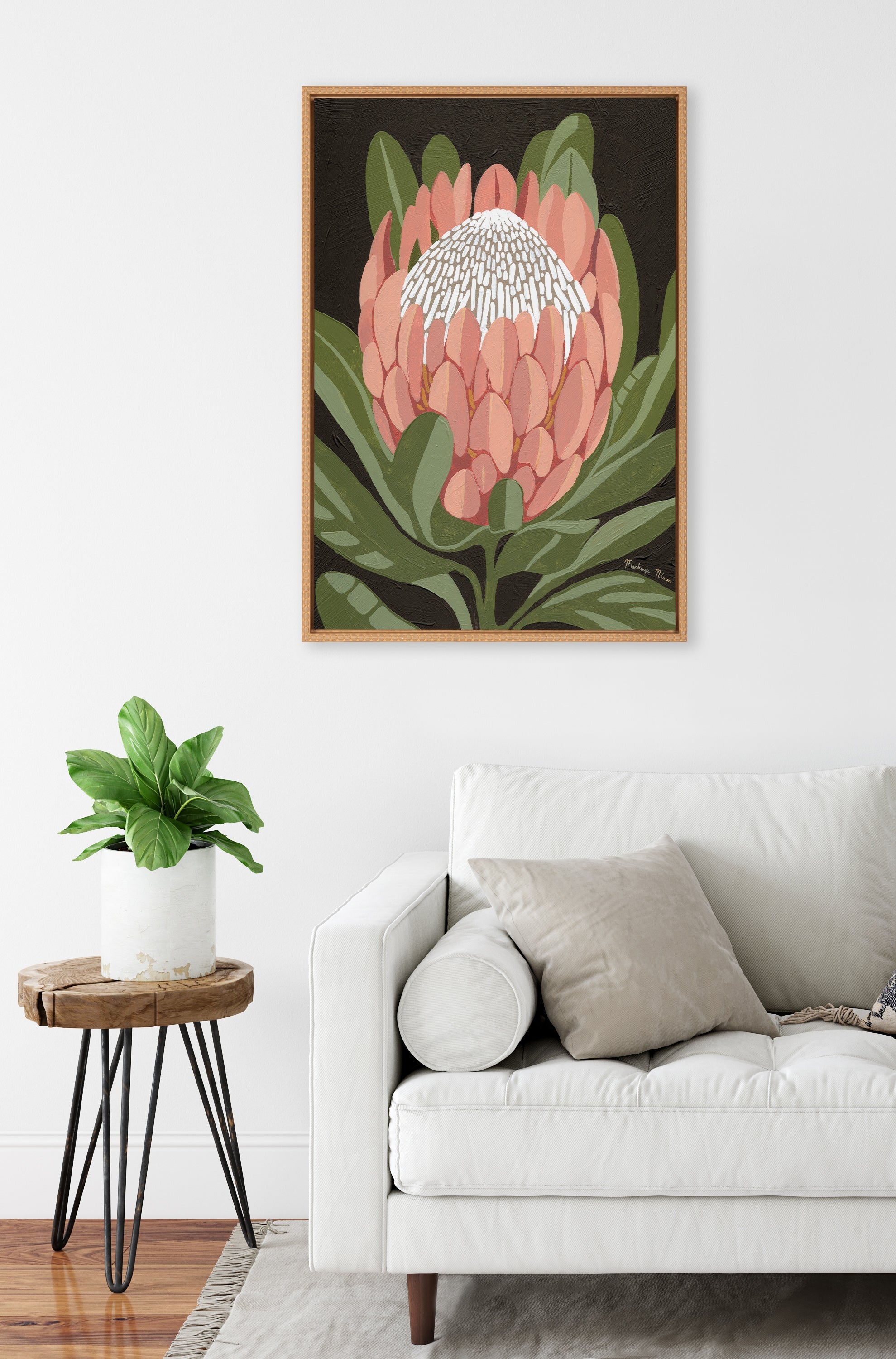 Sylvie Beaded Protea Noire Framed Canvas by Mackenzie Nelson