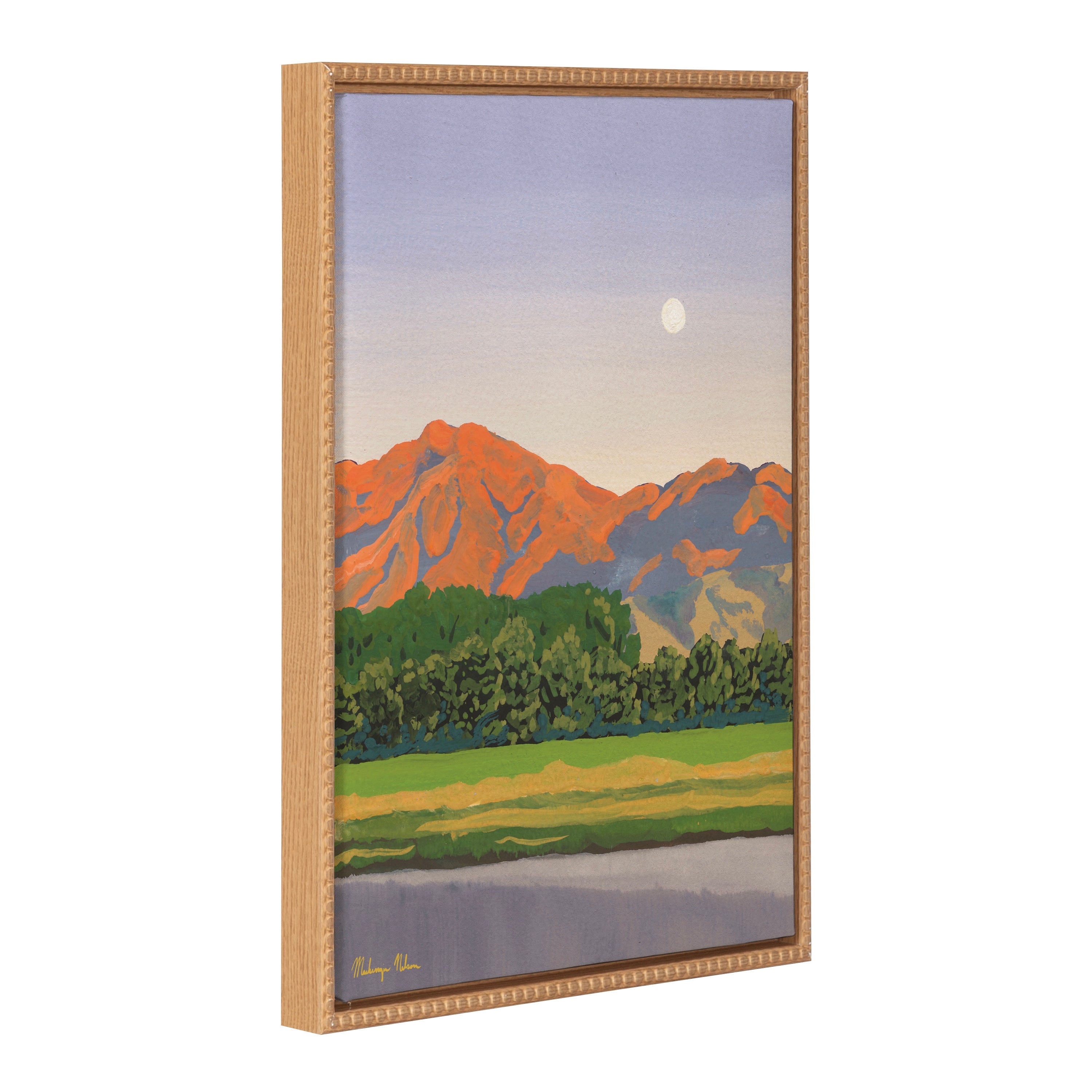 Moonlit mountain scene with vintage beaded frame - Sylvie Beaded Moonrise Over Nebo by Mackenzie Nelson