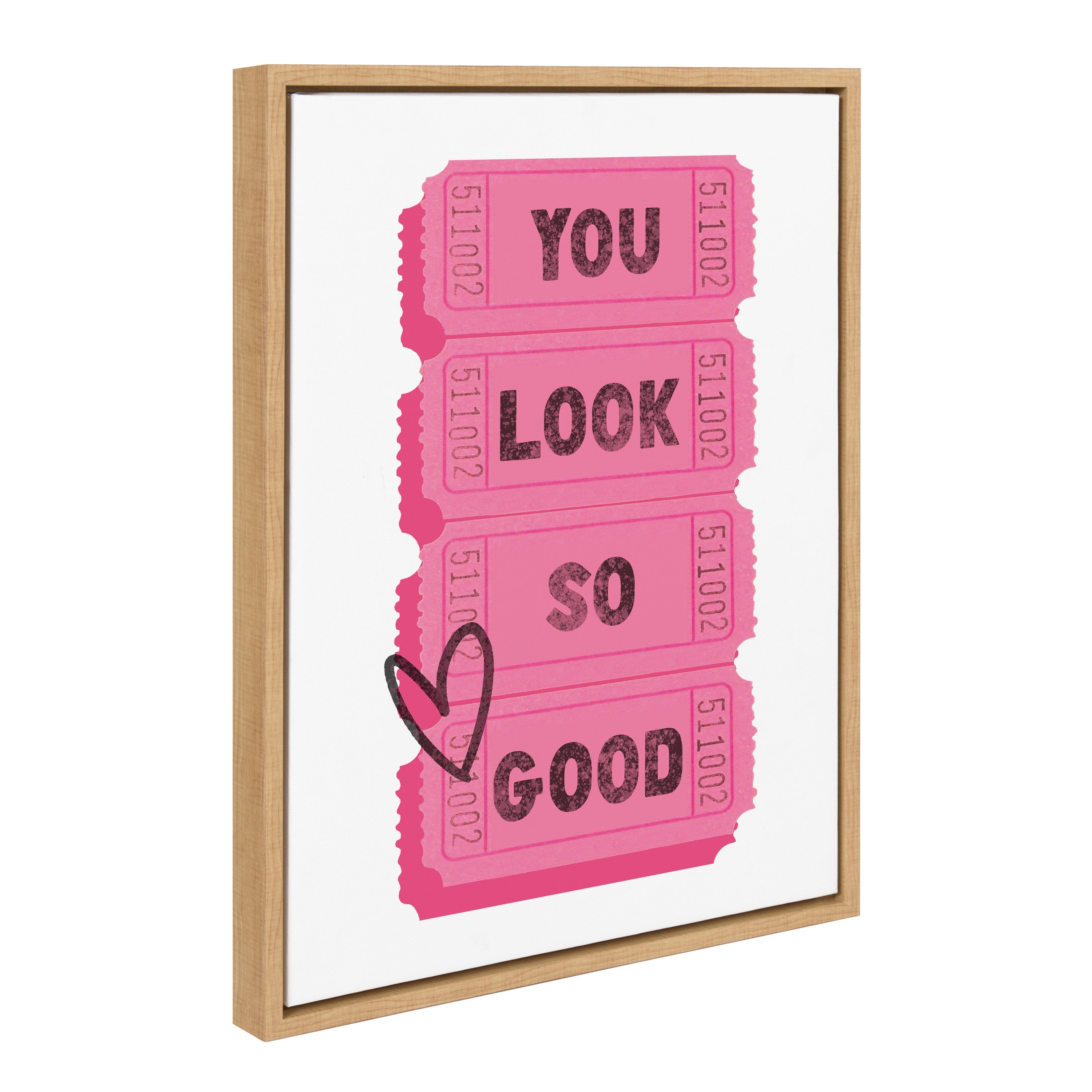 Sylvie You Look So Good Pink Tickets framed canvas art by Alli Standefer showing pink admission tickets and gold/pink frame