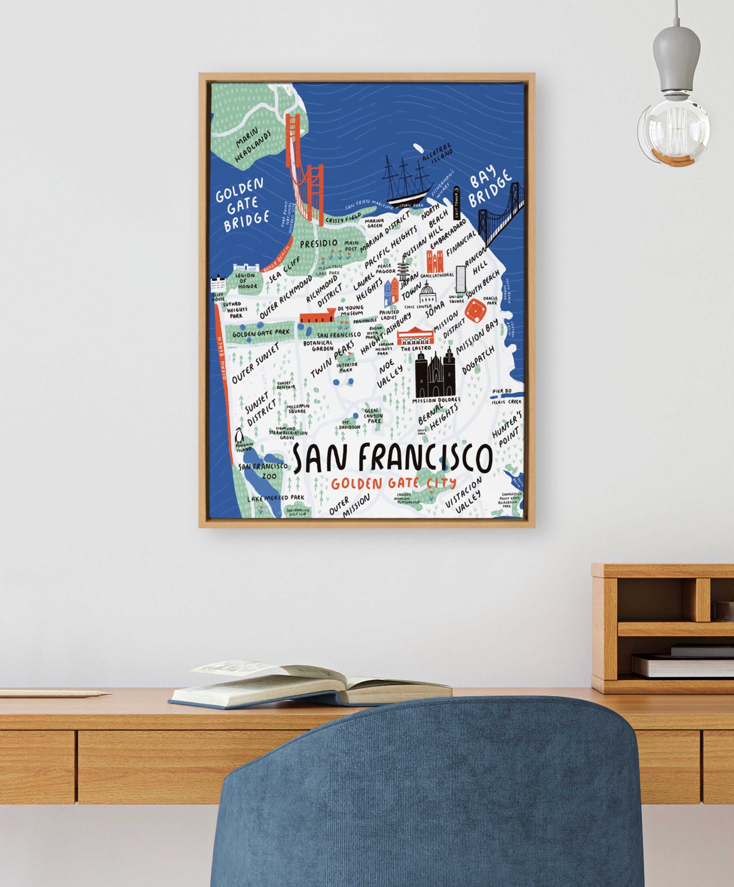 Sylvie San Francisco Illustration Framed Canvas by kateandlaurel - product image 11 for Resin Society