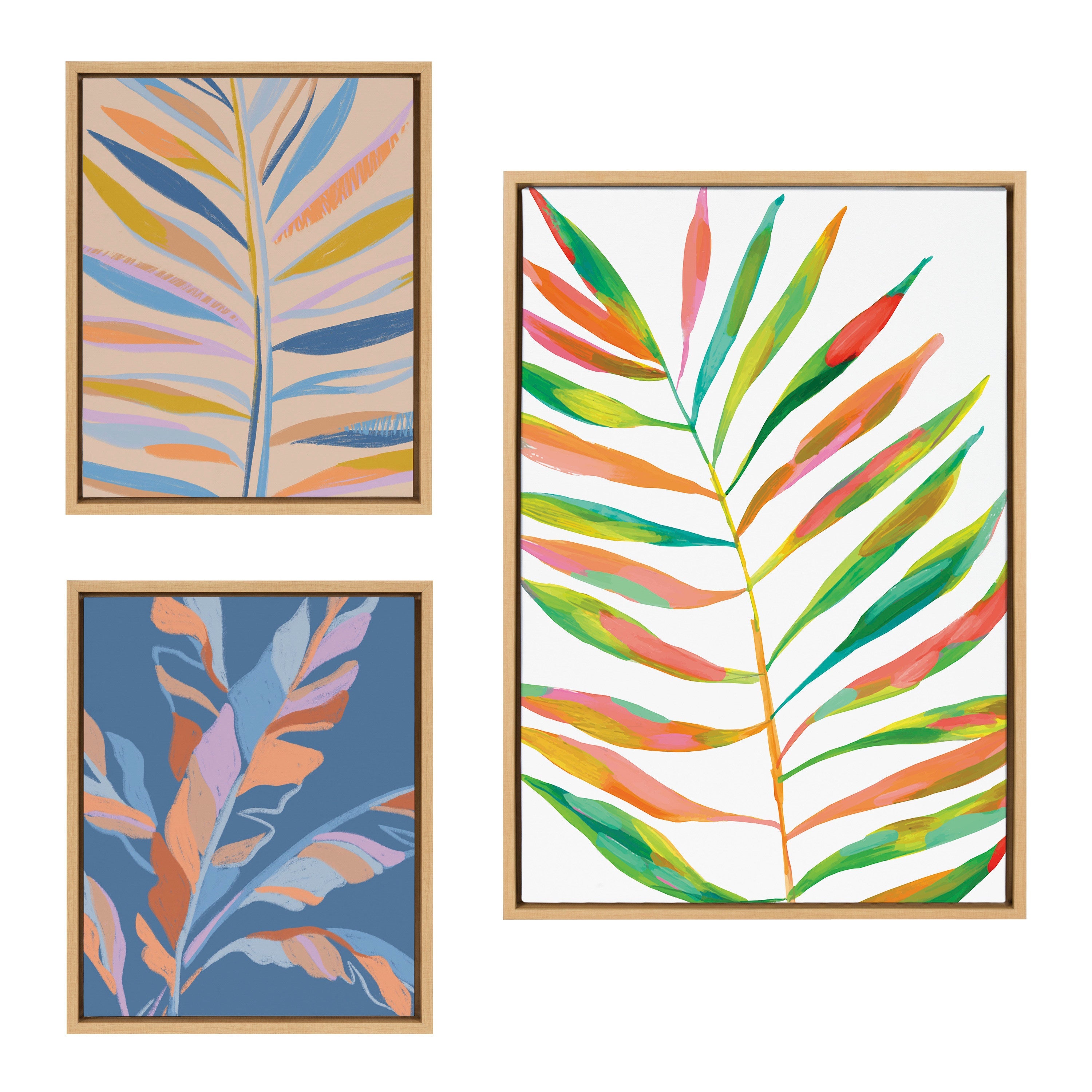 Sylvie EV Palma No.
2, Rainbow Palms Blush and Banana Leaves Framed Canvas Art Set by Various Artists
