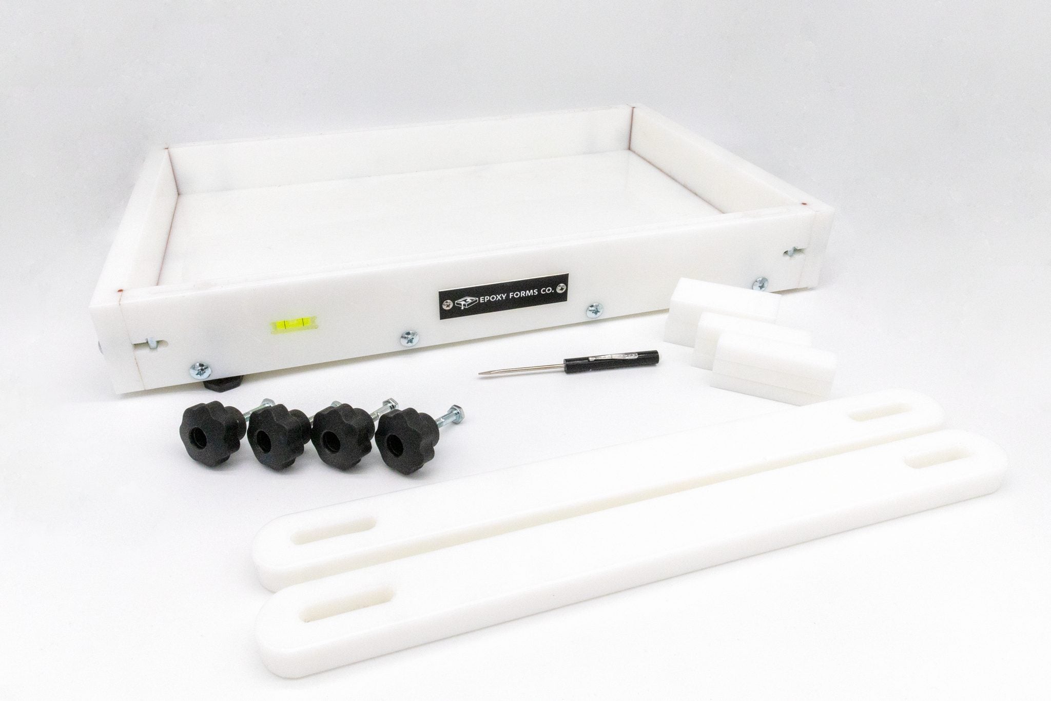 Large epoxy resin form by Ahonui Artisans with clamps and leveling system