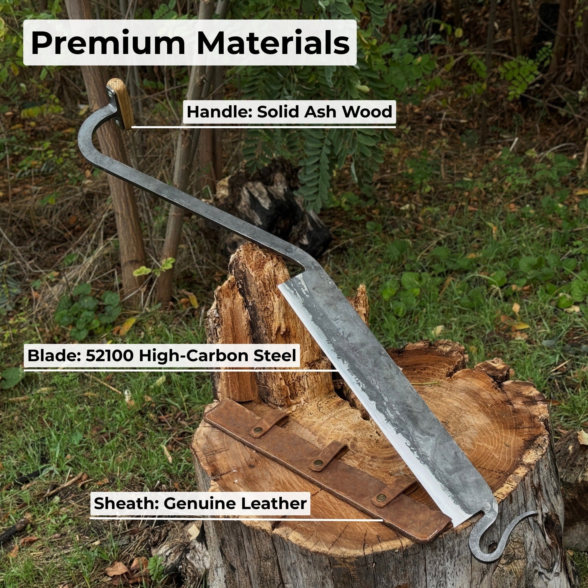 Large Stock Knife Cloggers Knife with hand-forged steel blade and ash handle