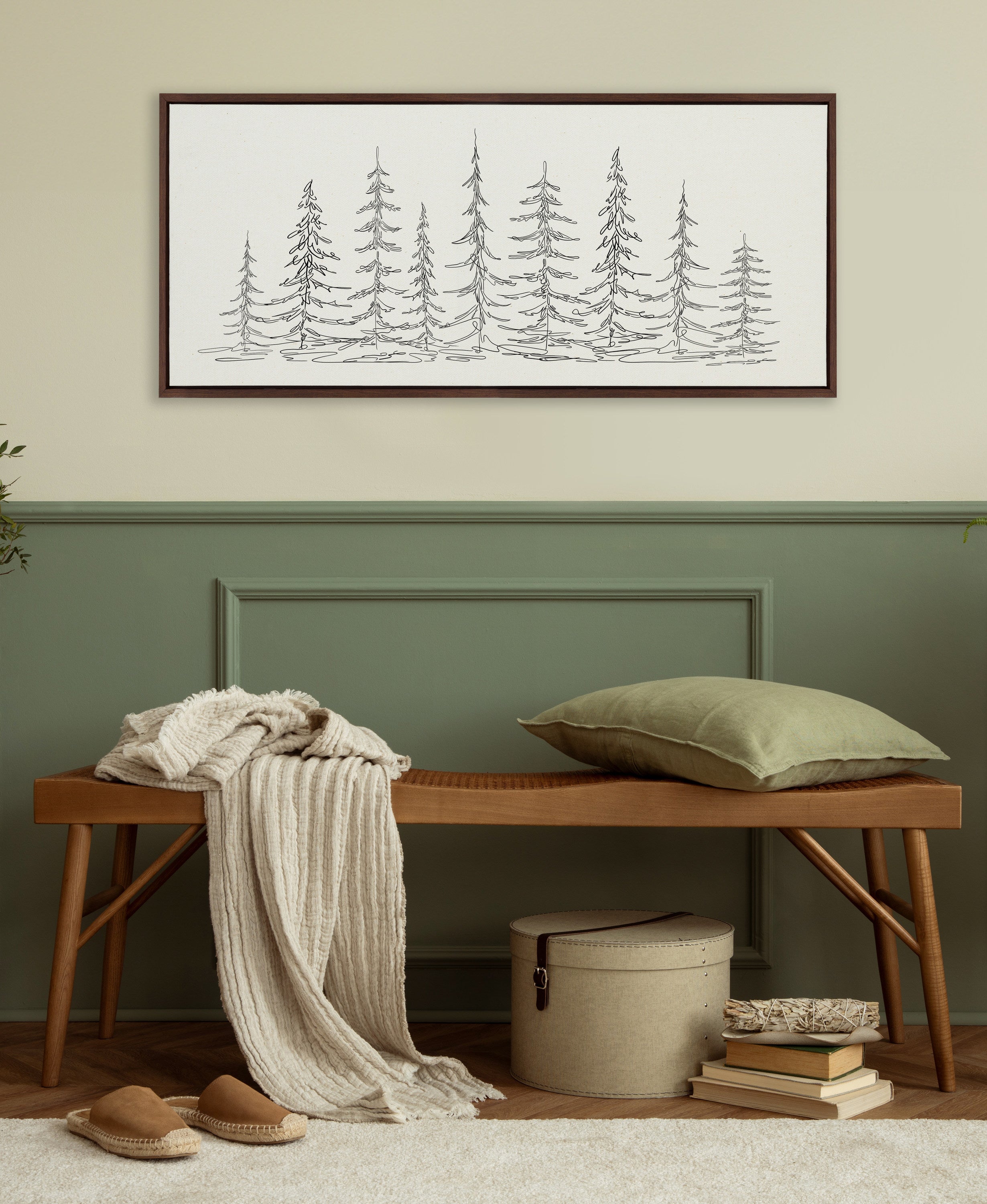 Sylvie Minimalist Evergreen Trees Sketch Framed Canvas