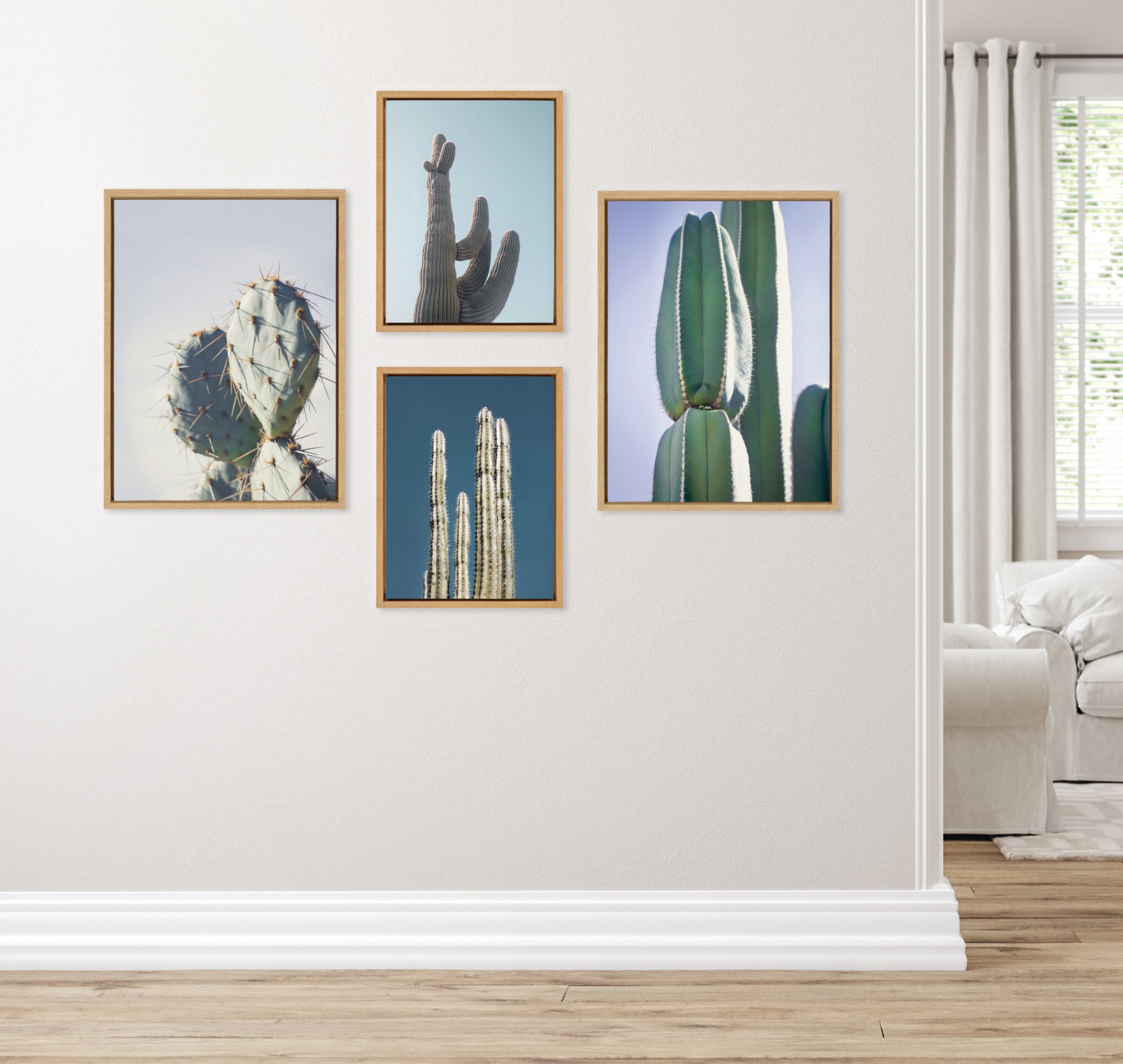 Sylvie Cactus Sky 4-Piece Pastel Cactus Framed Canvas Art Set by Stephanie Klatt