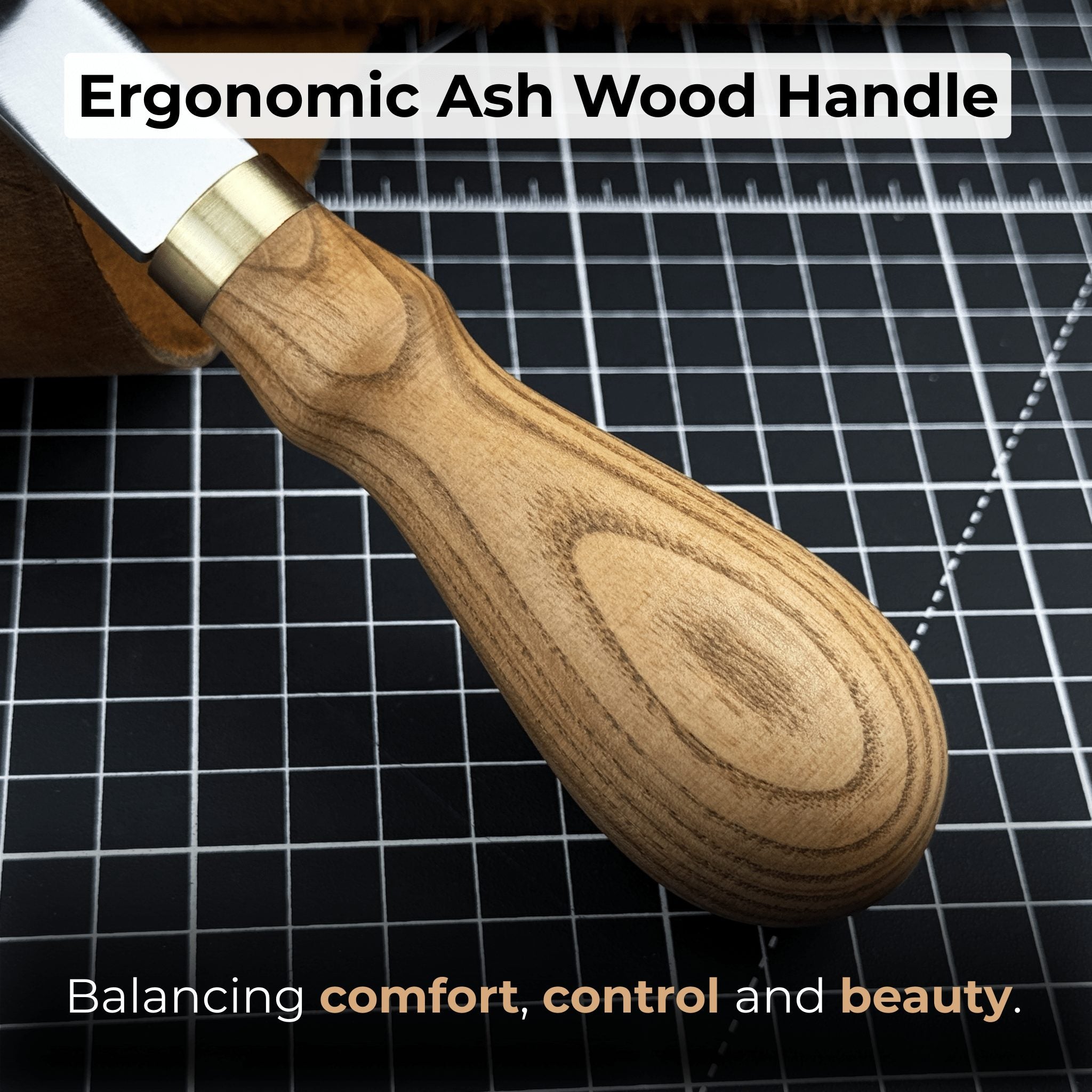 Leather Edge Skiver tool with Ash wood handle and polished steel blade