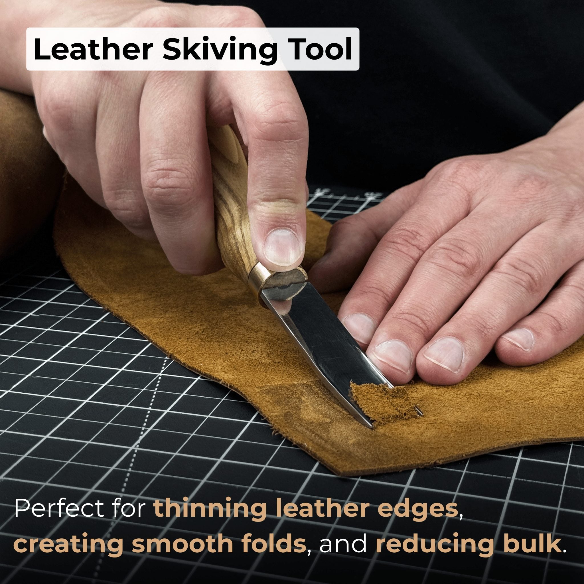 Leather Edge Skiver tool with Ash wood handle and polished steel blade