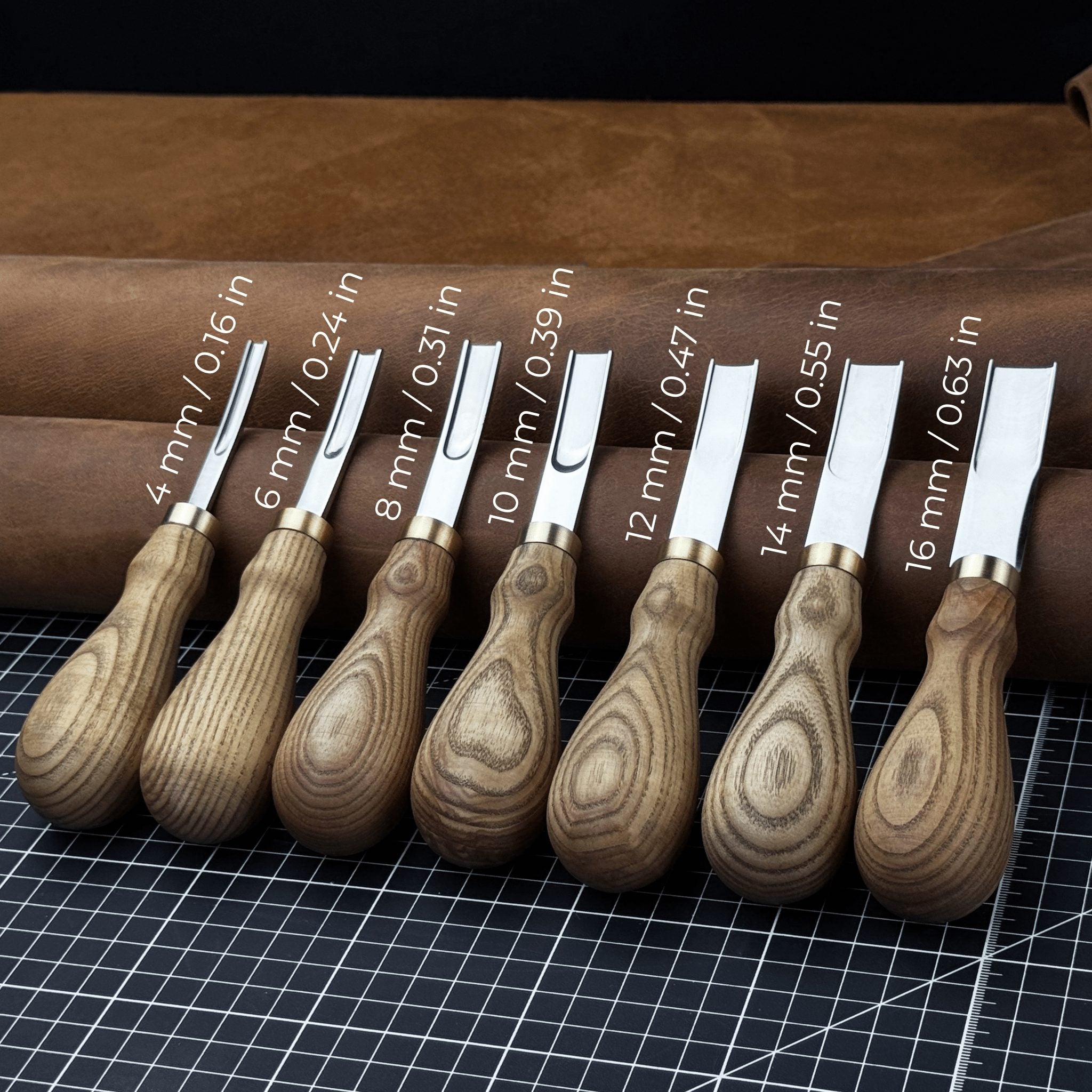 Leather Edge Skiver tool with Ash wood handle and polished steel blade