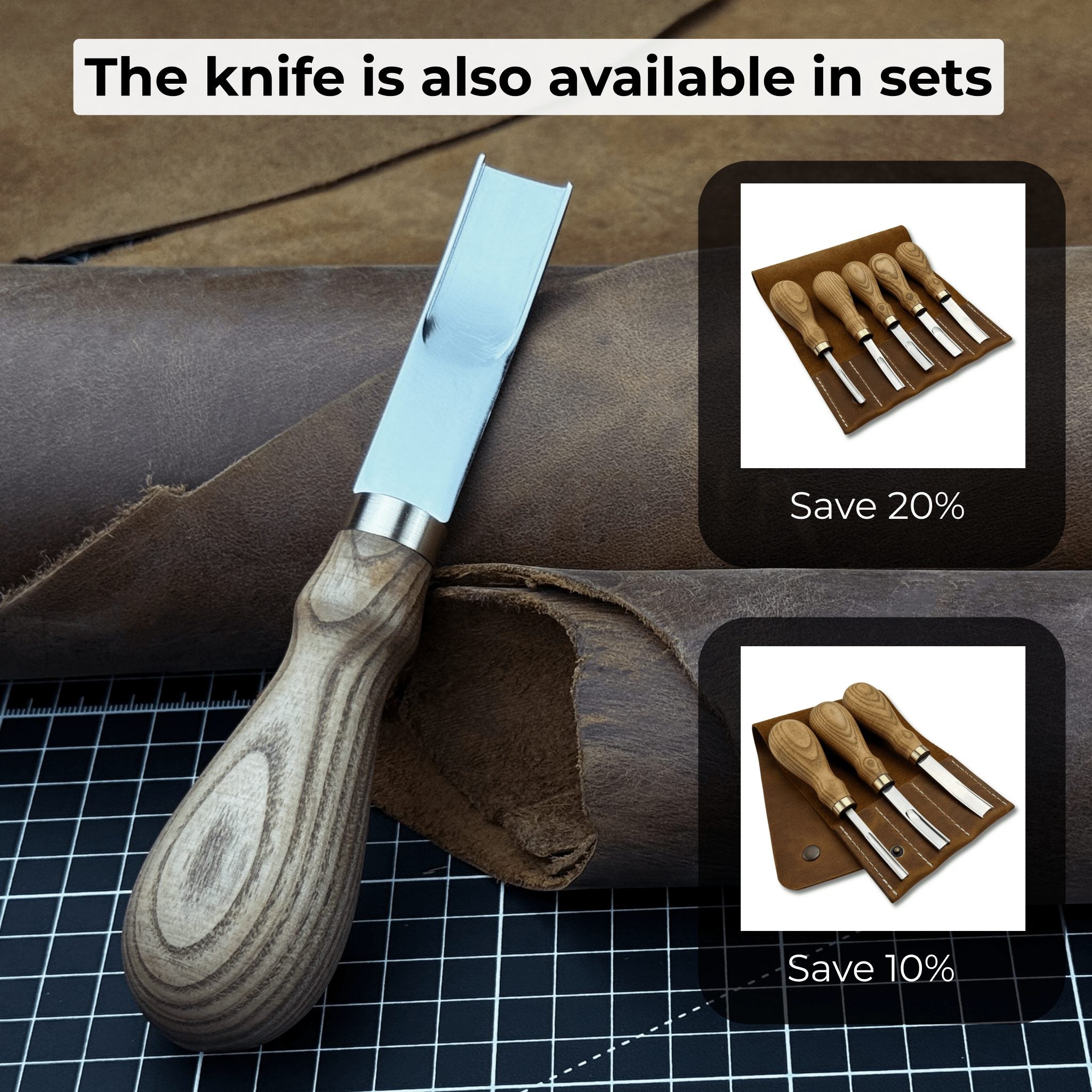 Leather Edge Skiver tool with Ash wood handle and polished steel blade