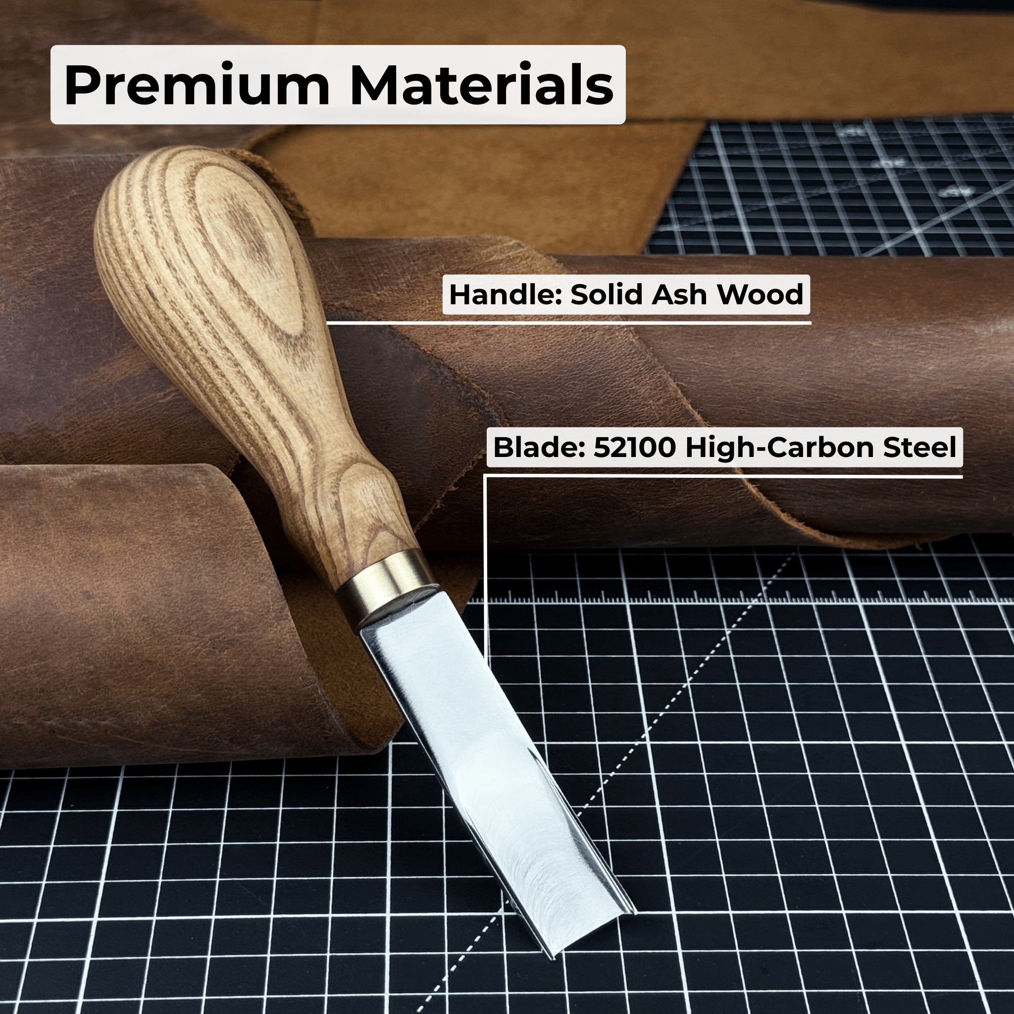 Leather Edge Skiver tool with Ash wood handle and polished steel blade