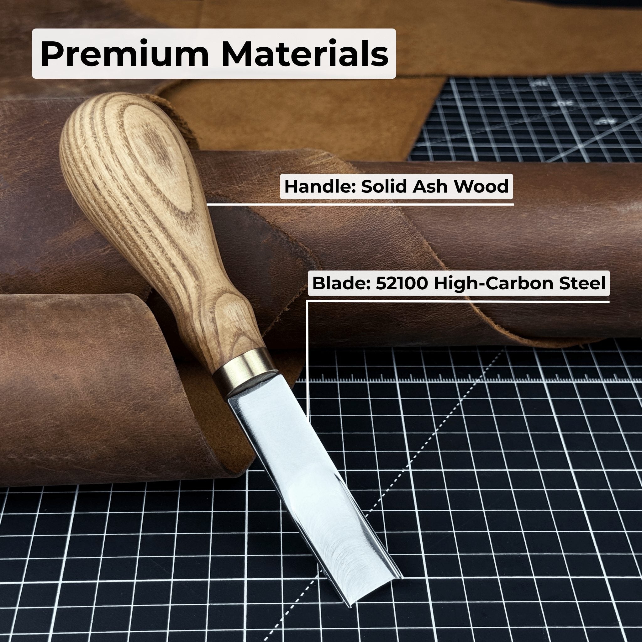 Leather Edge Skiver tool with Ash wood handle and polished steel blade