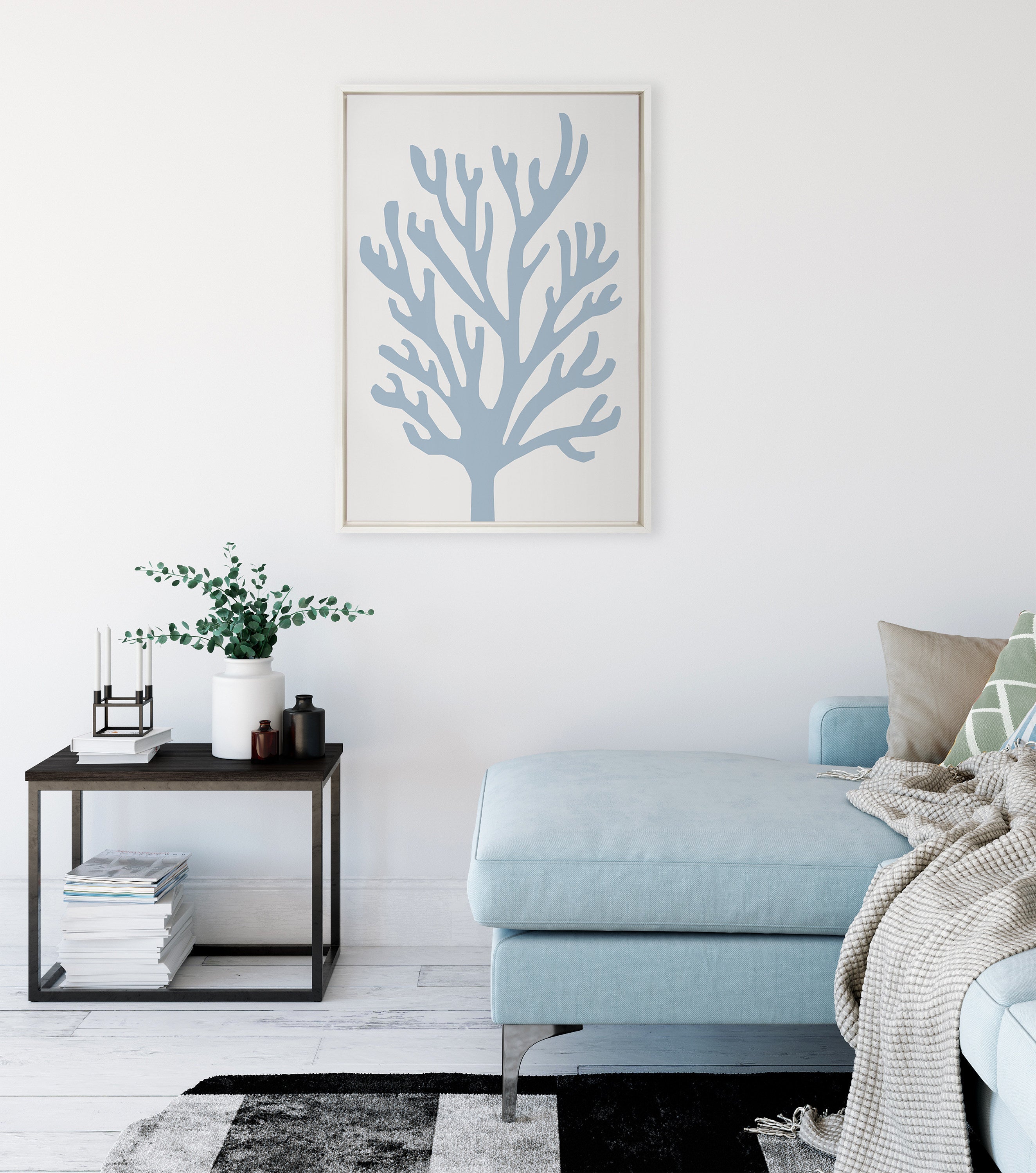Sylvie Abstract Coral Ocean Blue Framed Canvas by kateandlaurel - product image 4 for Resin Society