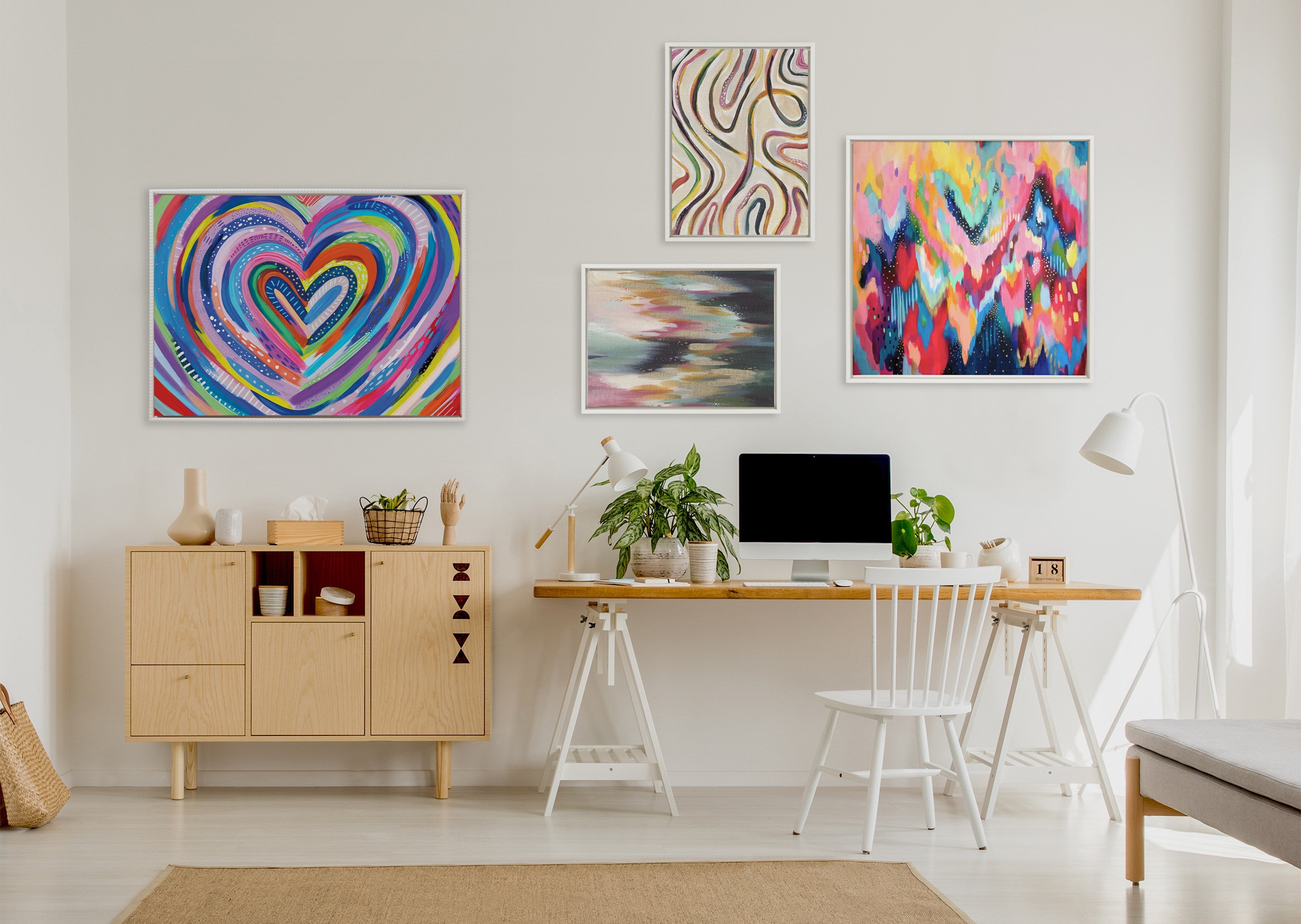 Sylvie Beaded EV Heart Burst 1 Framed Canvas by EttaVee