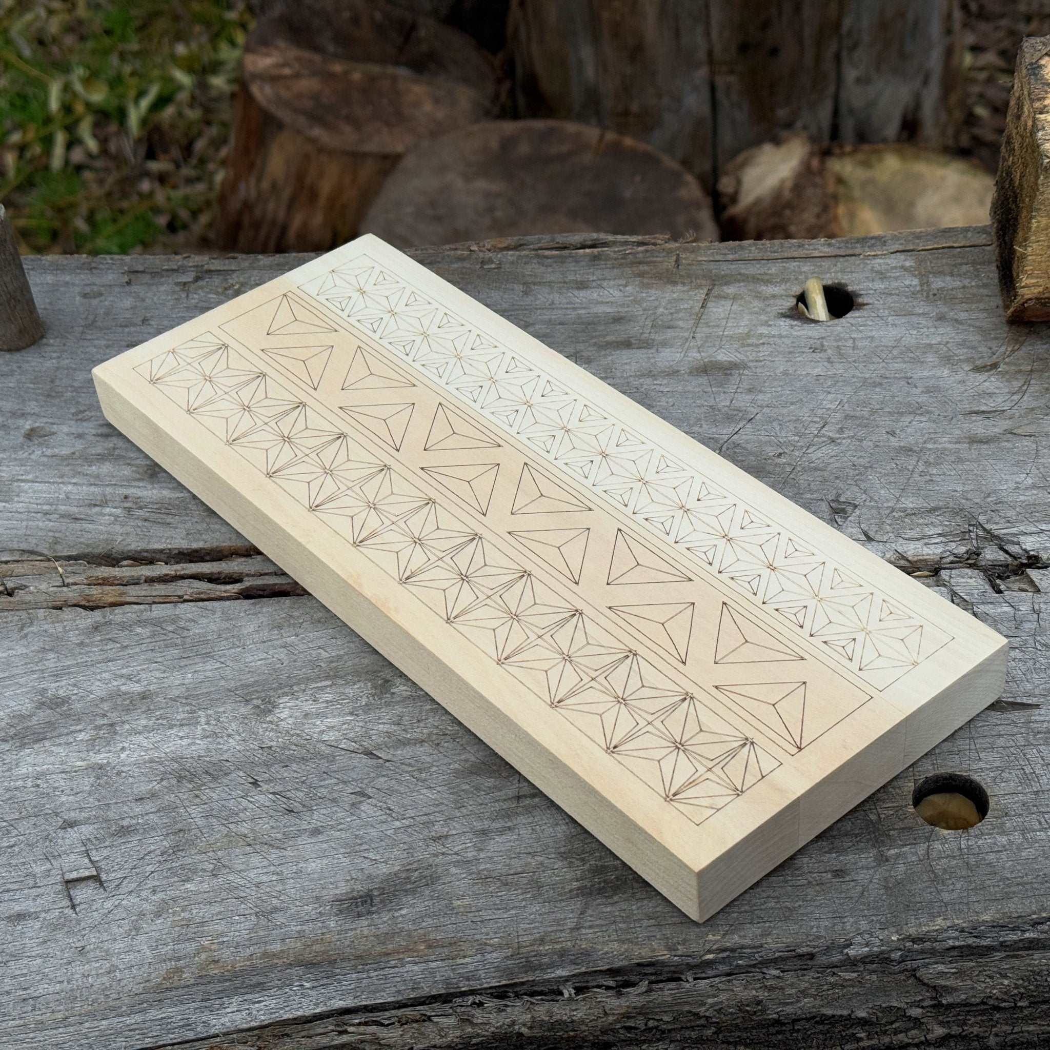 Linden wood carving board with double-sided pre-drawn patterns by Sharky Forged Steel Tools