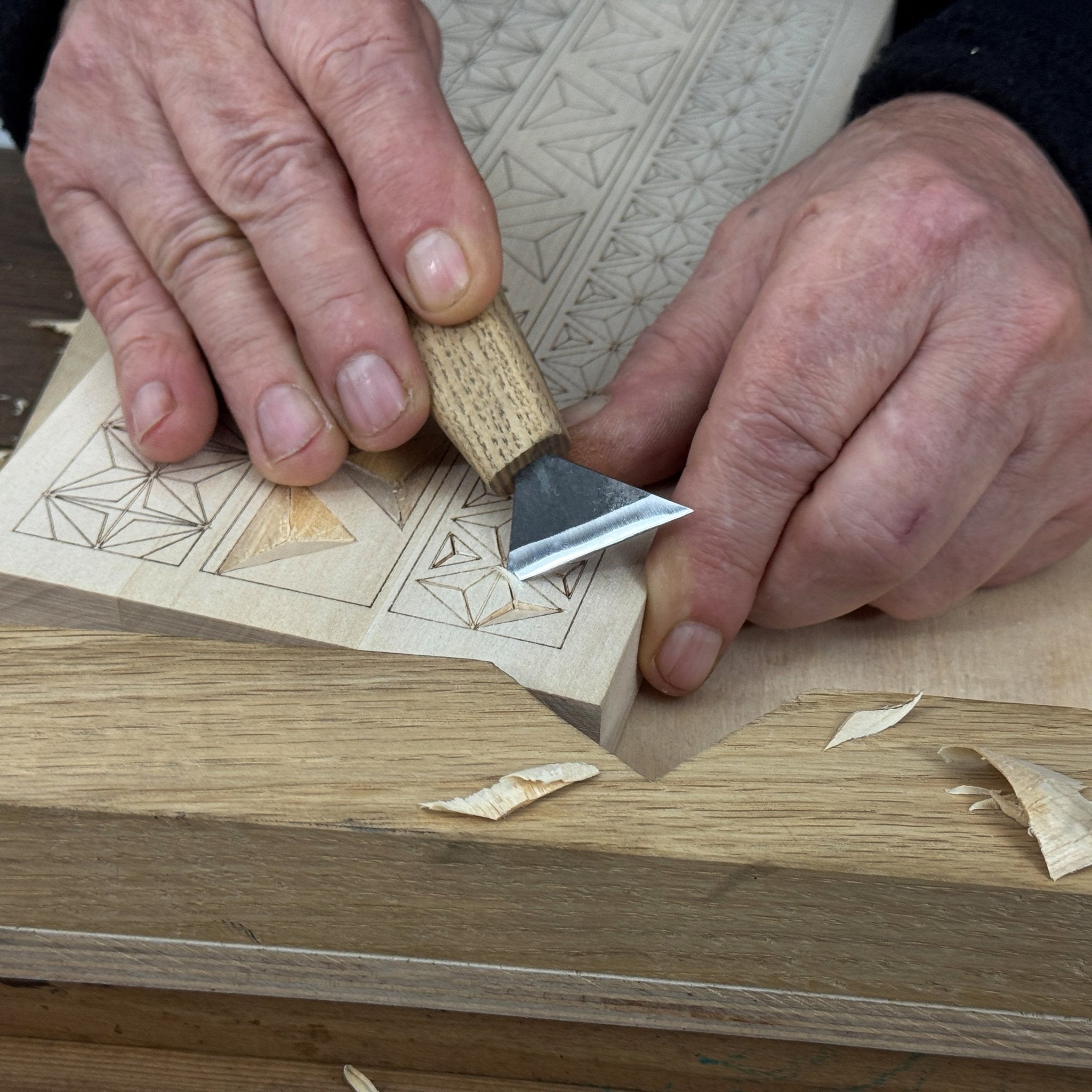 Linden wood carving board with double-sided pre-drawn patterns by Sharky Forged Steel Tools